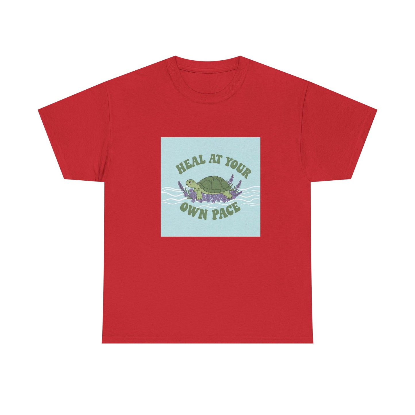 Heal at Your Own Pace Unisex Heavy Cotton Tee - Inspirational Turtle Graphic Tee for Relaxation