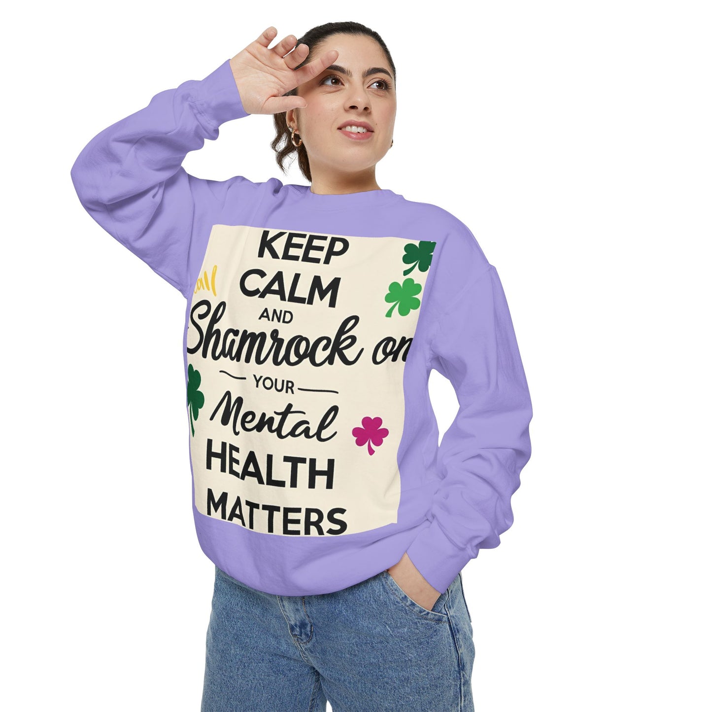 Front Print Design- "Keep Calm Shamrock" Sweatshirt