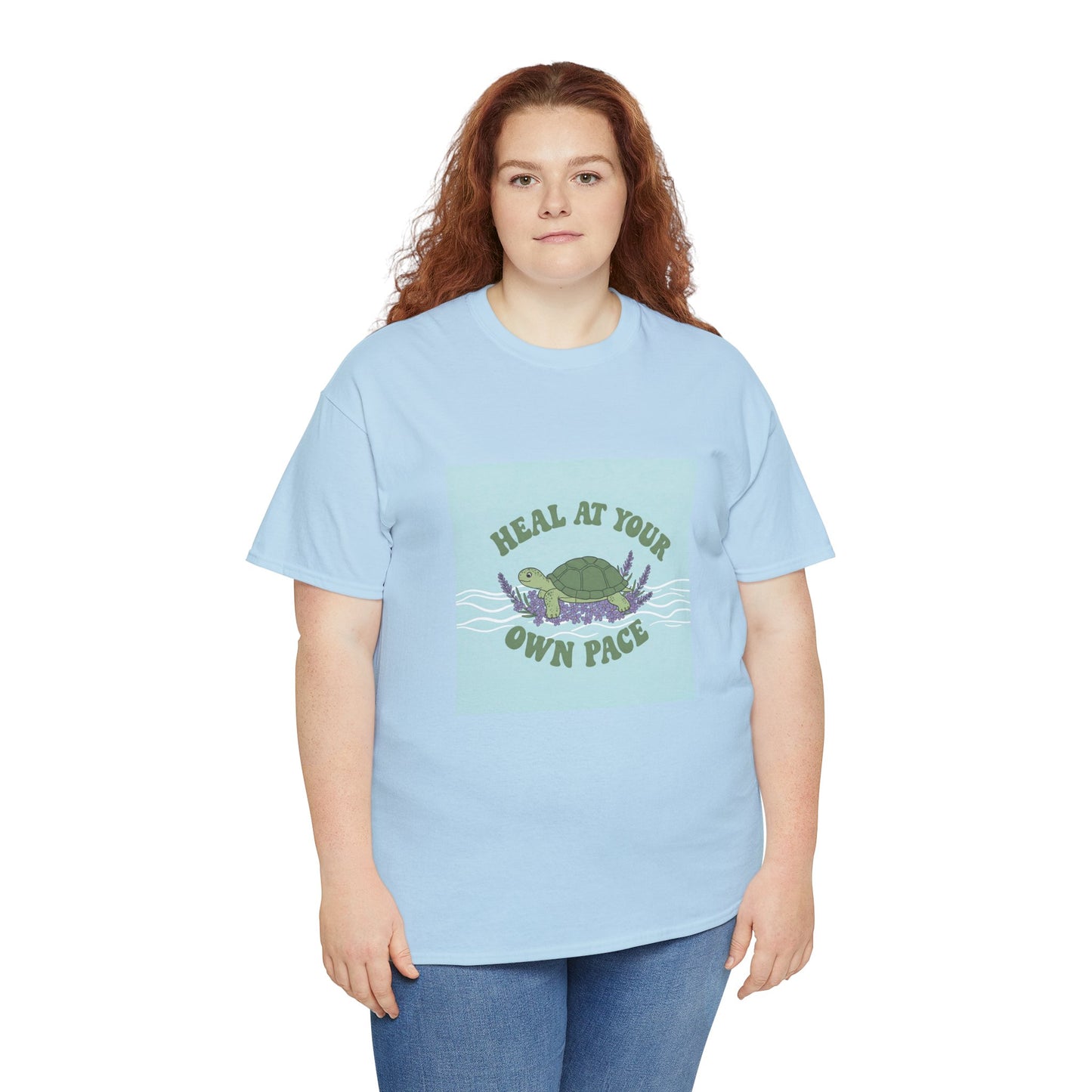 Heal at Your Own Pace Unisex Heavy Cotton Tee - Inspirational Turtle Graphic Tee for Relaxation