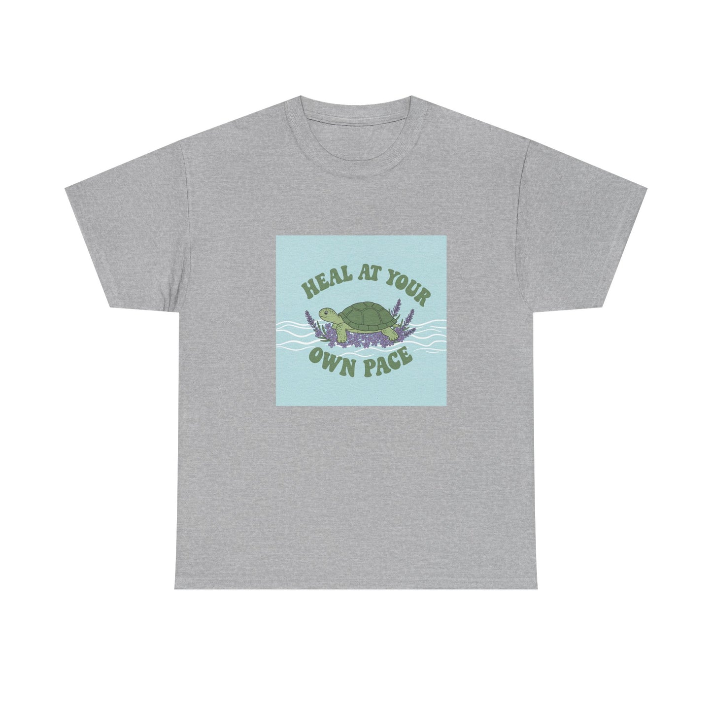 Heal at Your Own Pace Unisex Heavy Cotton Tee - Inspirational Turtle Graphic Tee for Relaxation