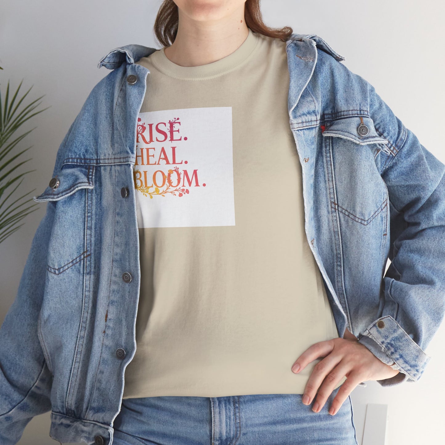 Rise Heal Bloom Unisex Heavy Cotton Tee - Motivational Graphic T-Shirt for Self-Care and Wellness