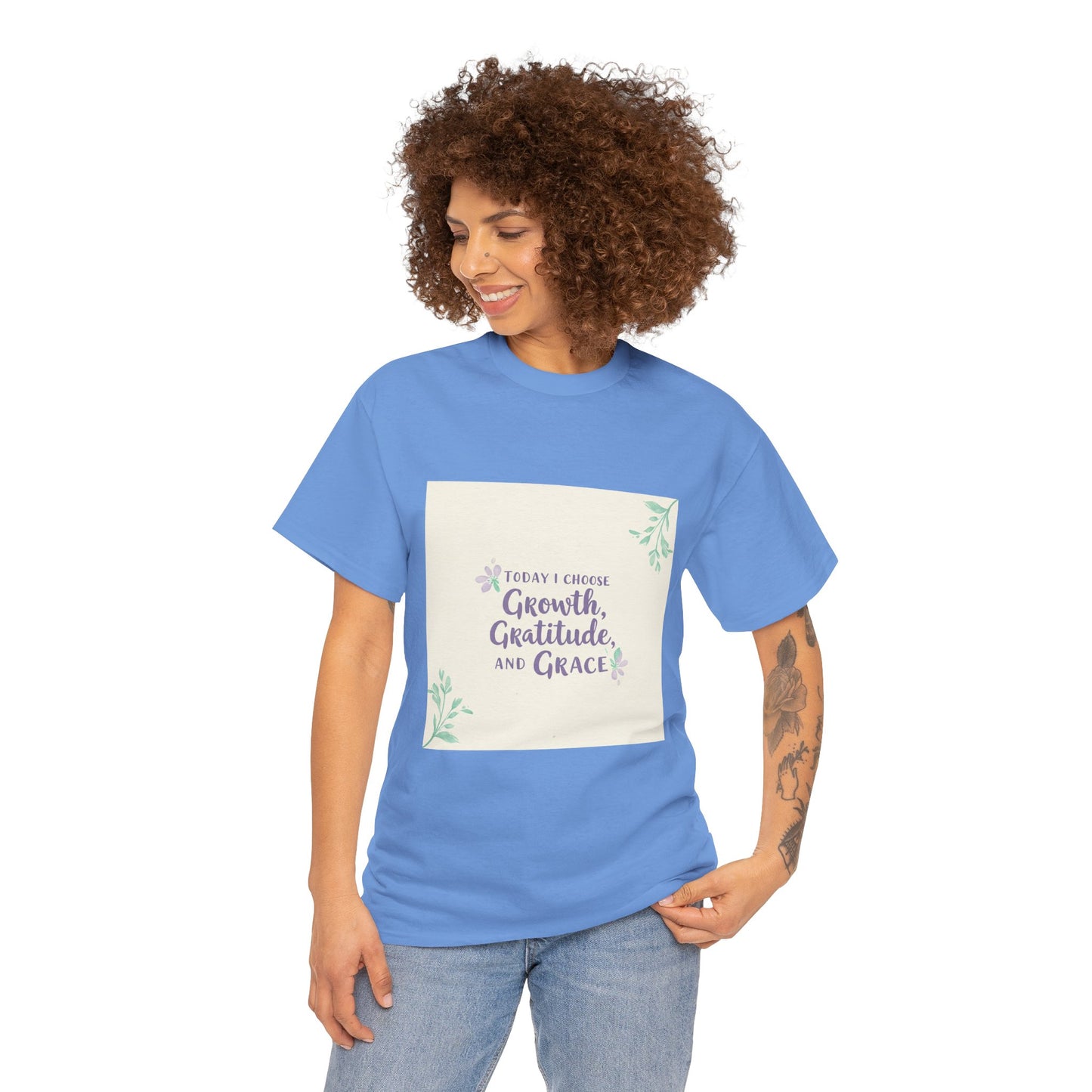 Inspirational Unisex Heavy Cotton Tee - "Today I Choose Growth, Gratitude, and Grace"