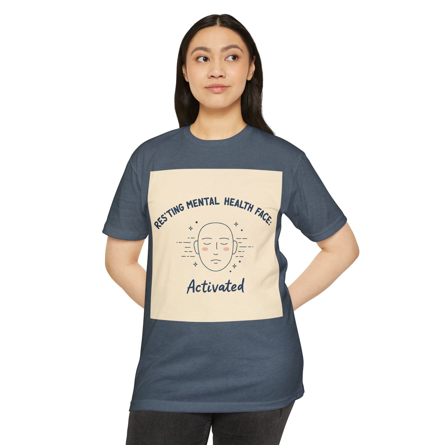 Rustende Geestesgesondheid Gesig T-hemp - Unisex CVC Jersey Tee vir Welstand Advokate