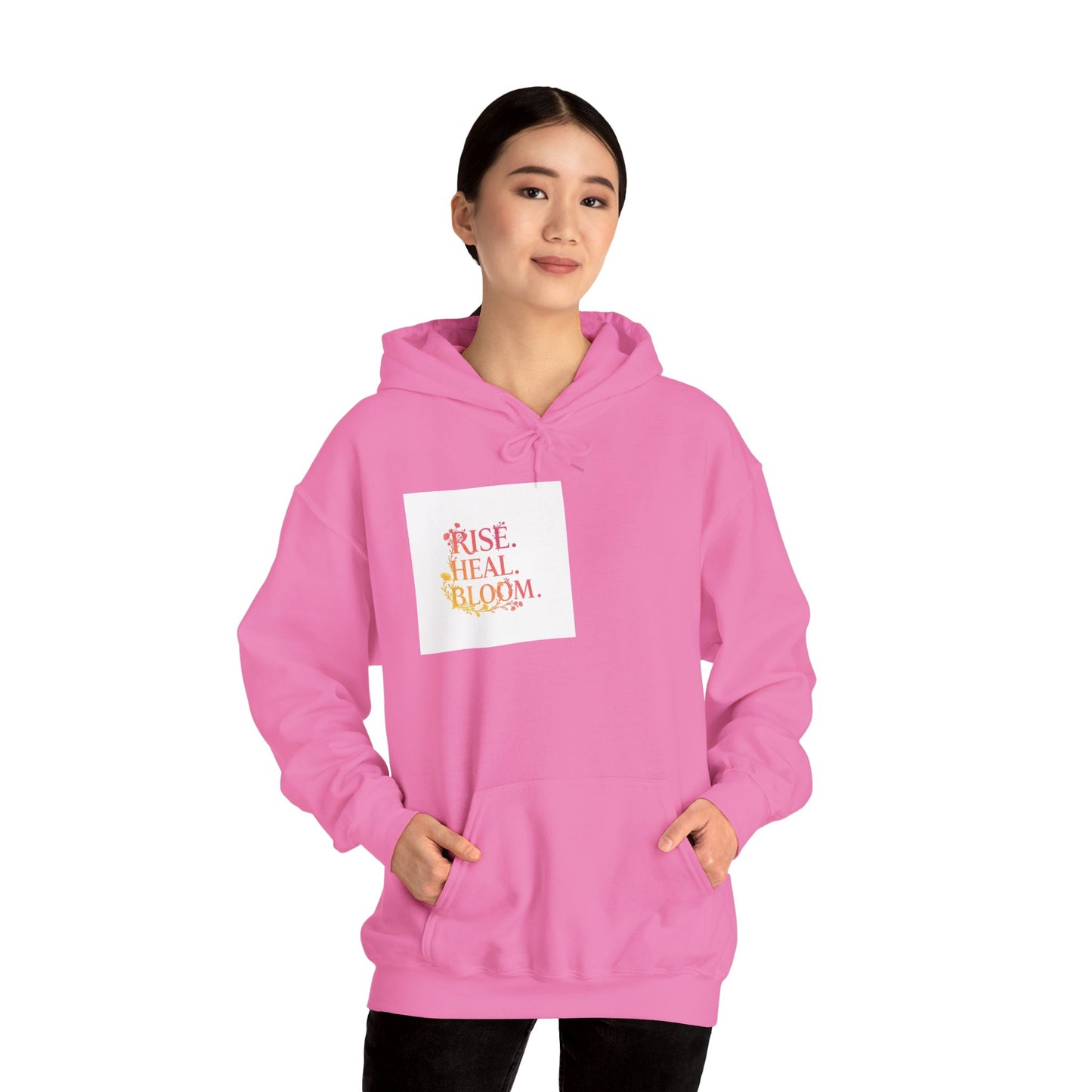 Rise Heal Bloom Unisex Heavy Blend Hoodie - Inspirational Sweatshirt for Self-Care and Wellness