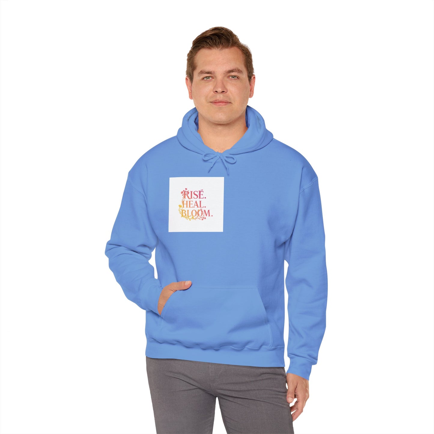 Rise Heal Bloom Unisex Heavy Blend Hoodie - Inspirational Sweatshirt for Self-Care and Wellness