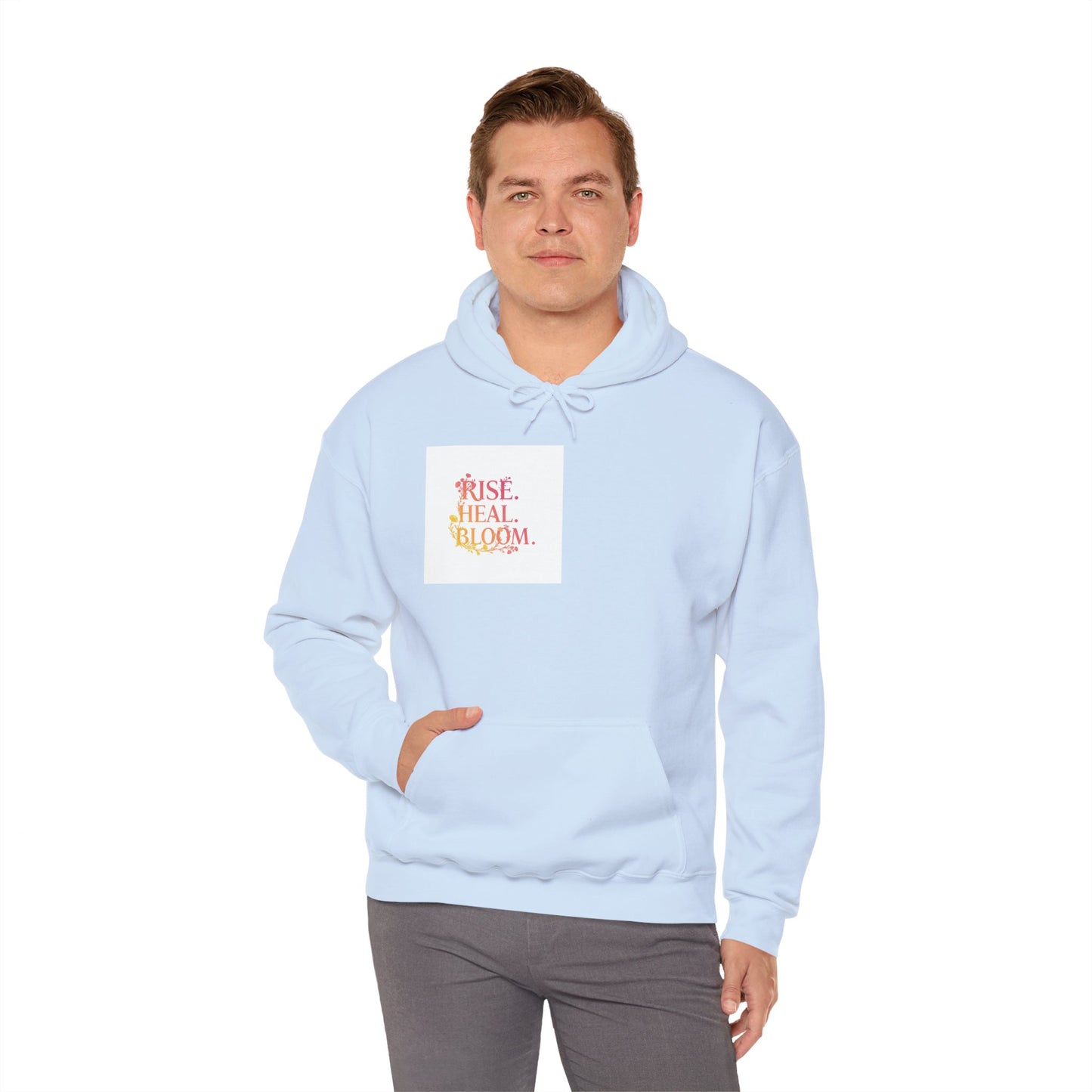 Rise Heal Bloom Unisex Heavy Blend Hoodie - Inspirational Sweatshirt for Self-Care and Wellness