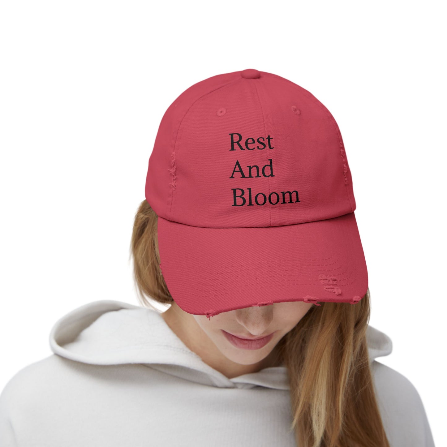 Unisex Distressed Cap - "Rest And Bloom" gemaklike hoed vir ontspanning en styl