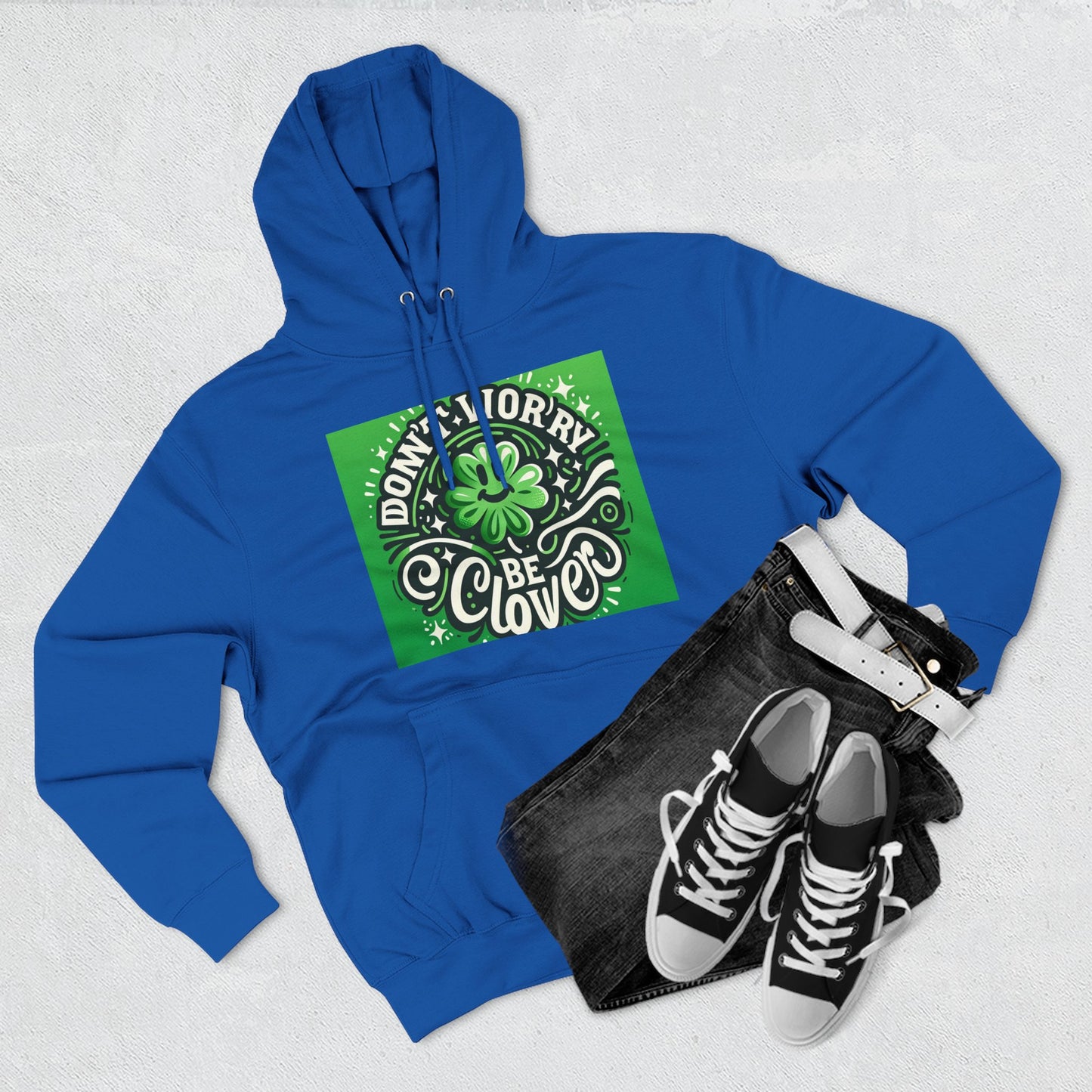 St. Patrick's Day Fleece Hoodie - "Moenie bekommerd wees nie, wees Clover"