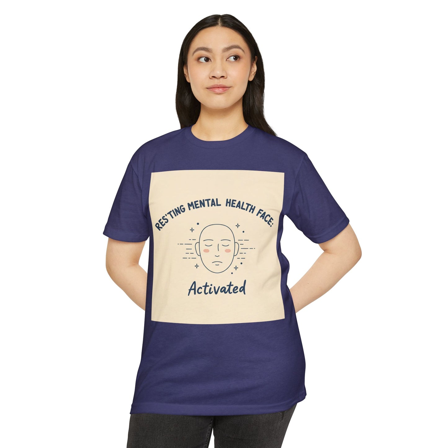 Rustende Geestesgesondheid Gesig T-hemp - Unisex CVC Jersey Tee vir Welstand Advokate