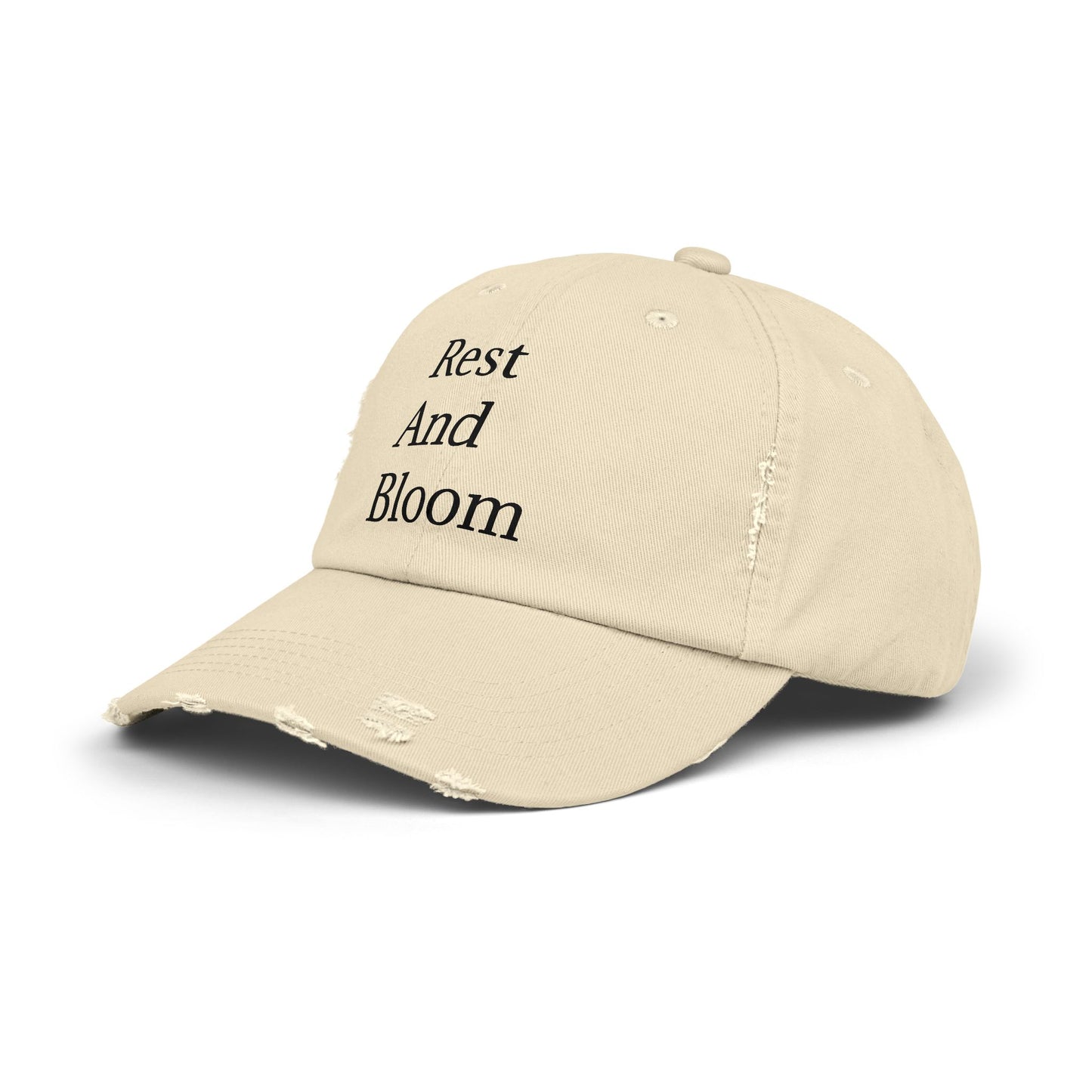 Unisex Distressed Cap - "Rest And Bloom" gemaklike hoed vir ontspanning en styl