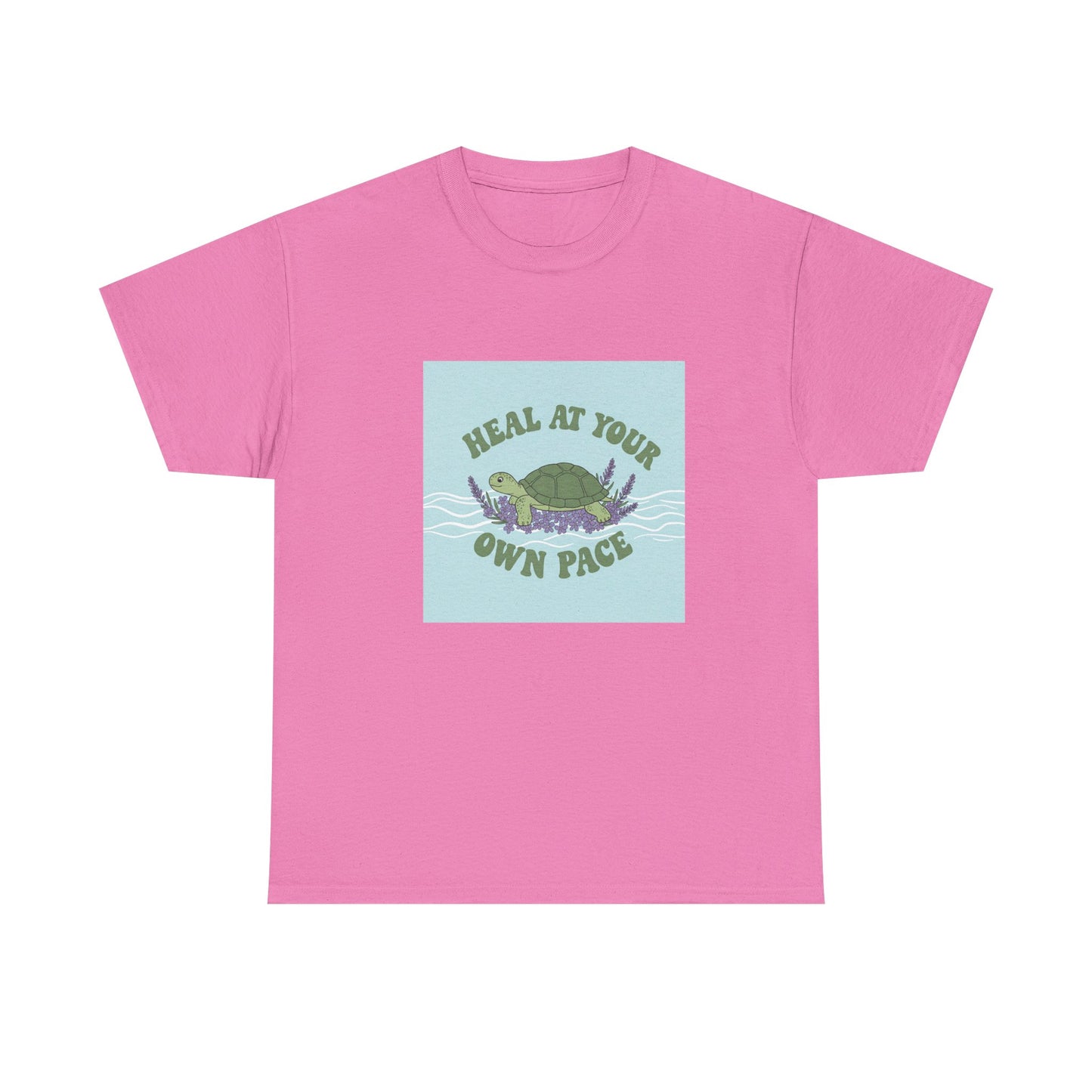 Heal at Your Own Pace Unisex Heavy Cotton Tee - Inspirational Turtle Graphic Tee for Relaxation