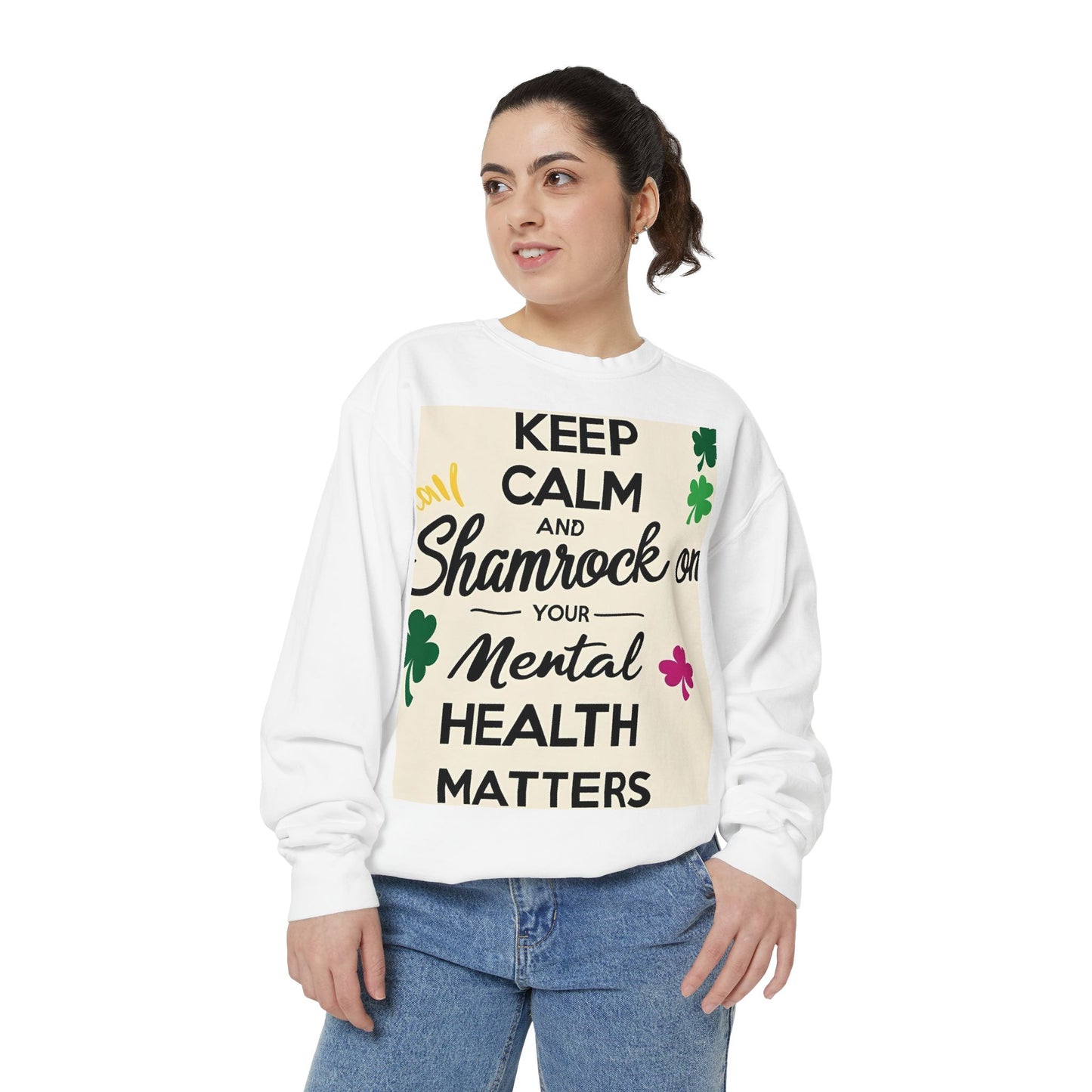 Front Print Design- "Keep Calm Shamrock" Sweatshirt