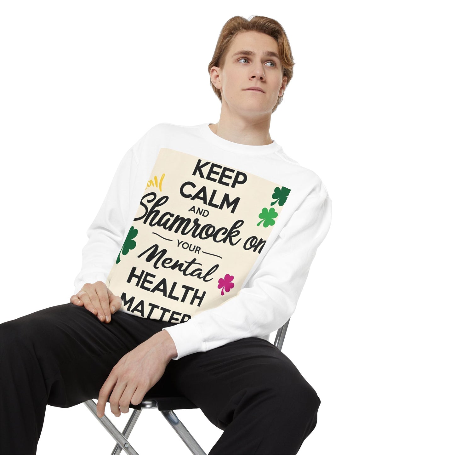 Front Print Design- "Keep Calm Shamrock" Sweatshirt