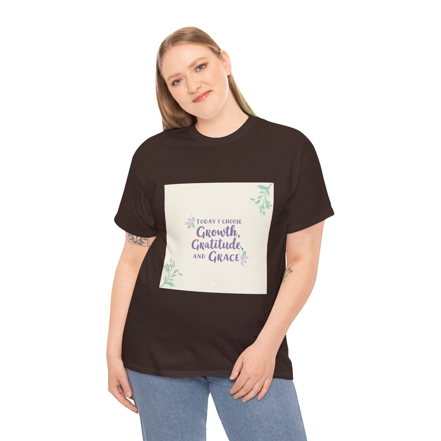 Inspirational Unisex Heavy Cotton Tee - "Today I Choose Growth, Gratitude, and Grace"