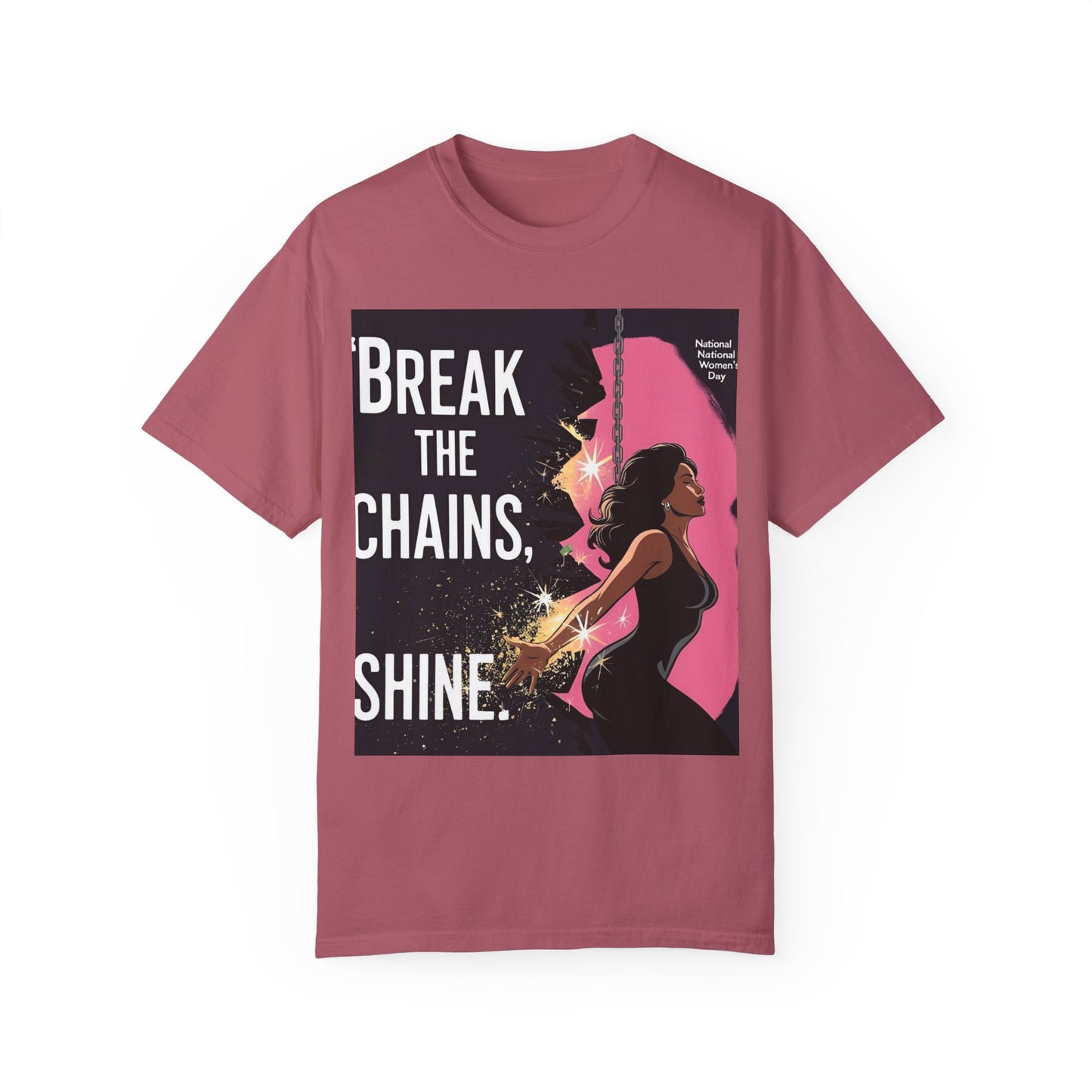 Bemagtigings-T-hemp: "Break the Chains, Shine" - Unisex-kledingkleurige tee vir Nasionale Vryheidsdag