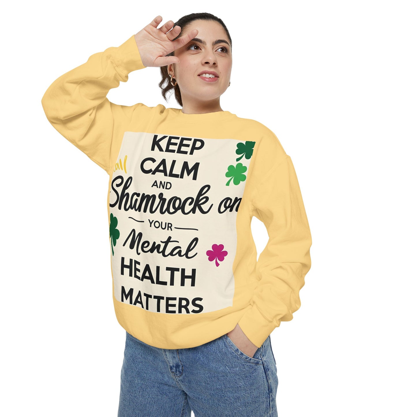 Front Print Design- "Keep Calm Shamrock" Sweatshirt