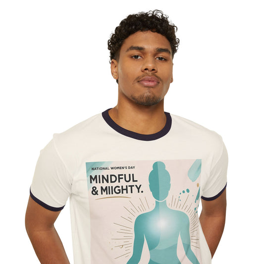 Mindful &amp; Mighty Unisex Cotton Ringer T-hemp vir Vrouedag