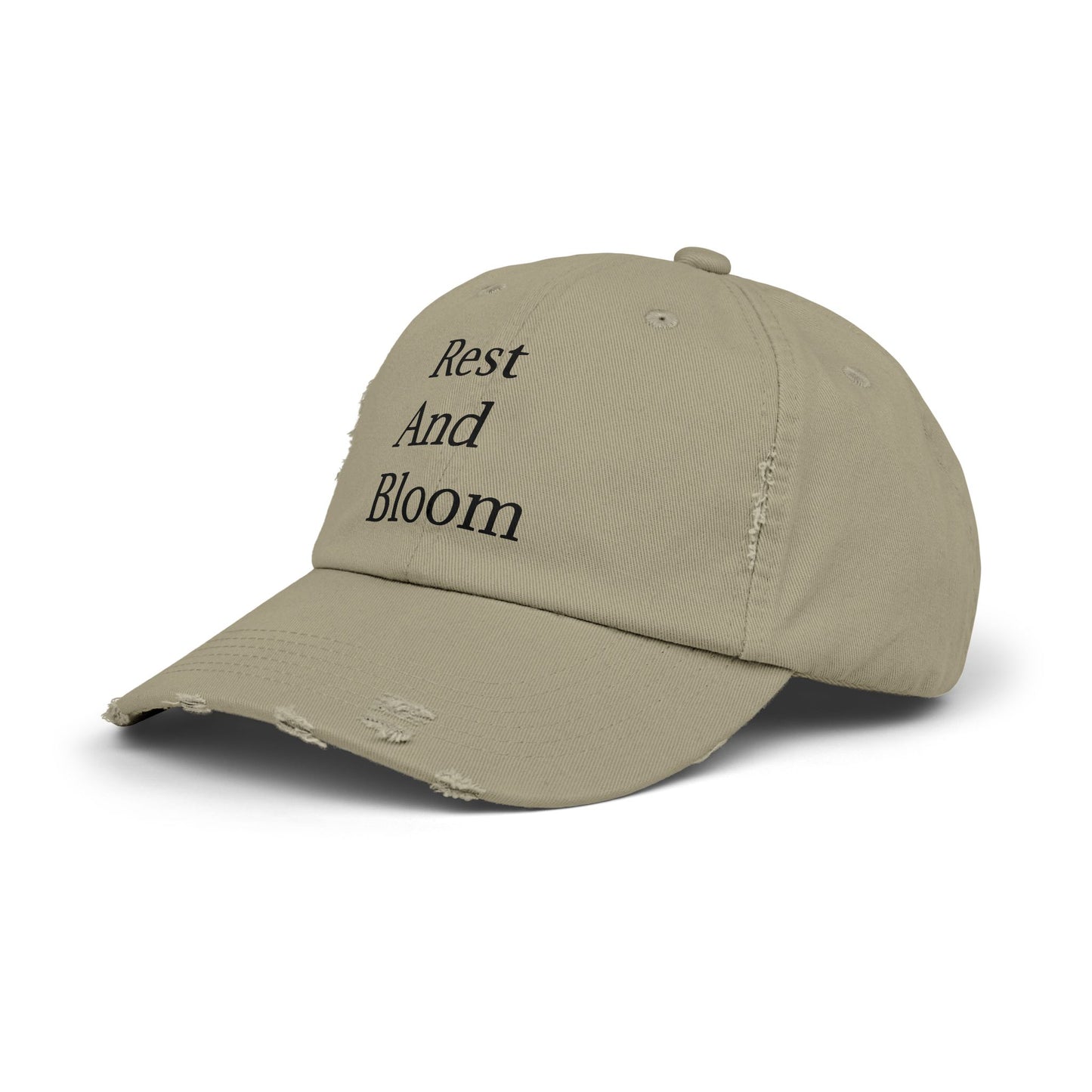 Unisex Distressed Cap - "Rest And Bloom" gemaklike hoed vir ontspanning en styl