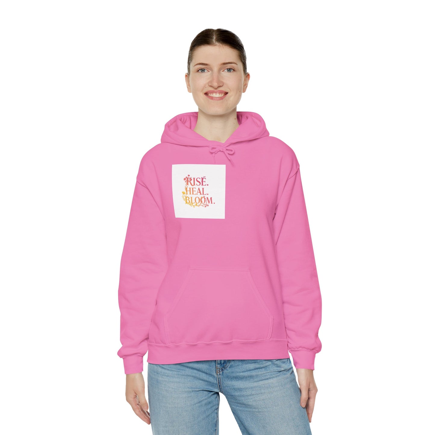 Rise Heal Bloom Unisex Heavy Blend Hoodie - Inspirational Sweatshirt for Self-Care and Wellness