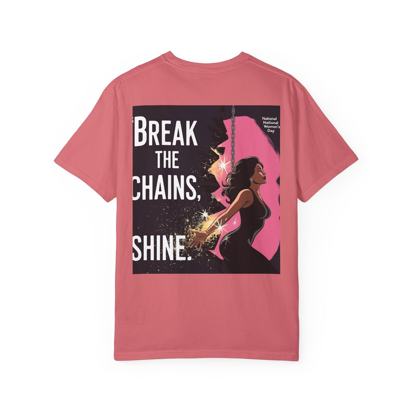 Bemagtigings-T-hemp: "Break the Chains, Shine" - Unisex-kledingkleurige tee vir Nasionale Vryheidsdag