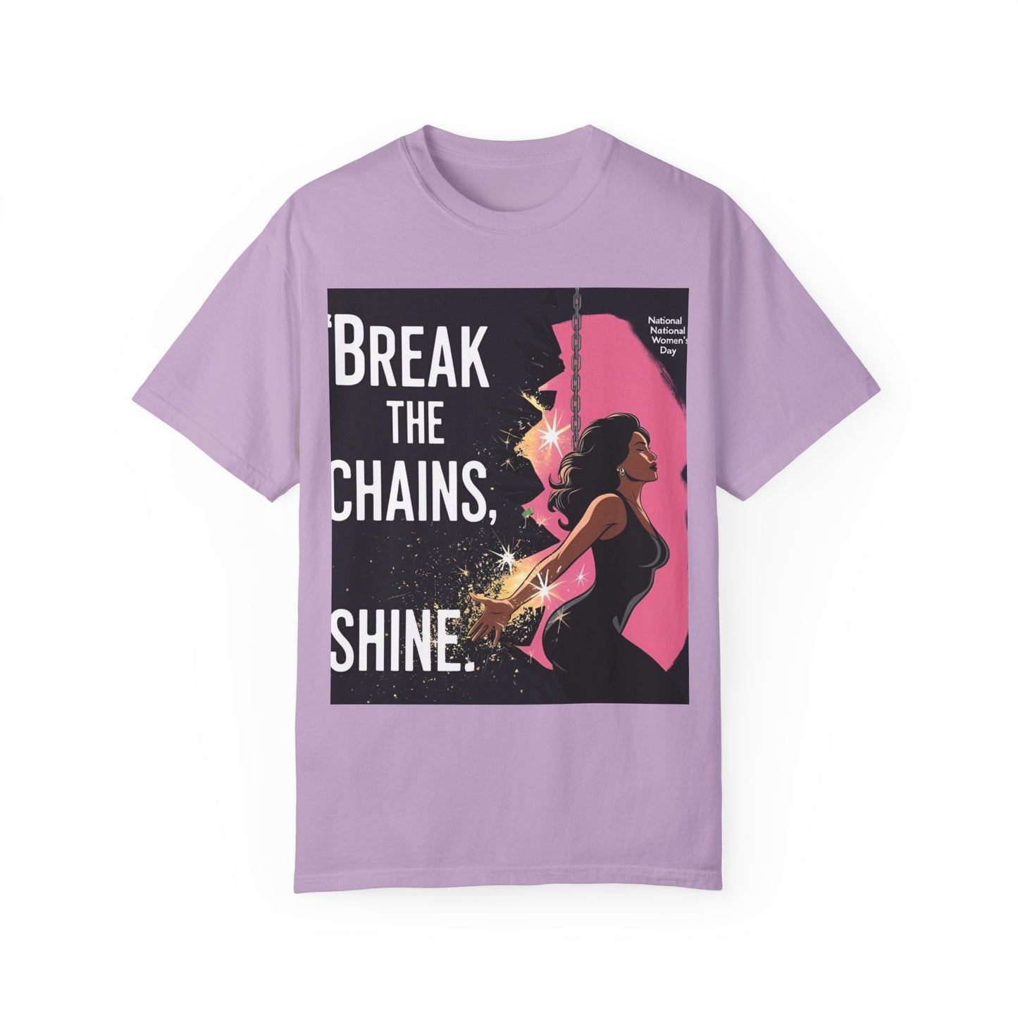 Bemagtigings-T-hemp: "Break the Chains, Shine" - Unisex-kledingkleurige tee vir Nasionale Vryheidsdag