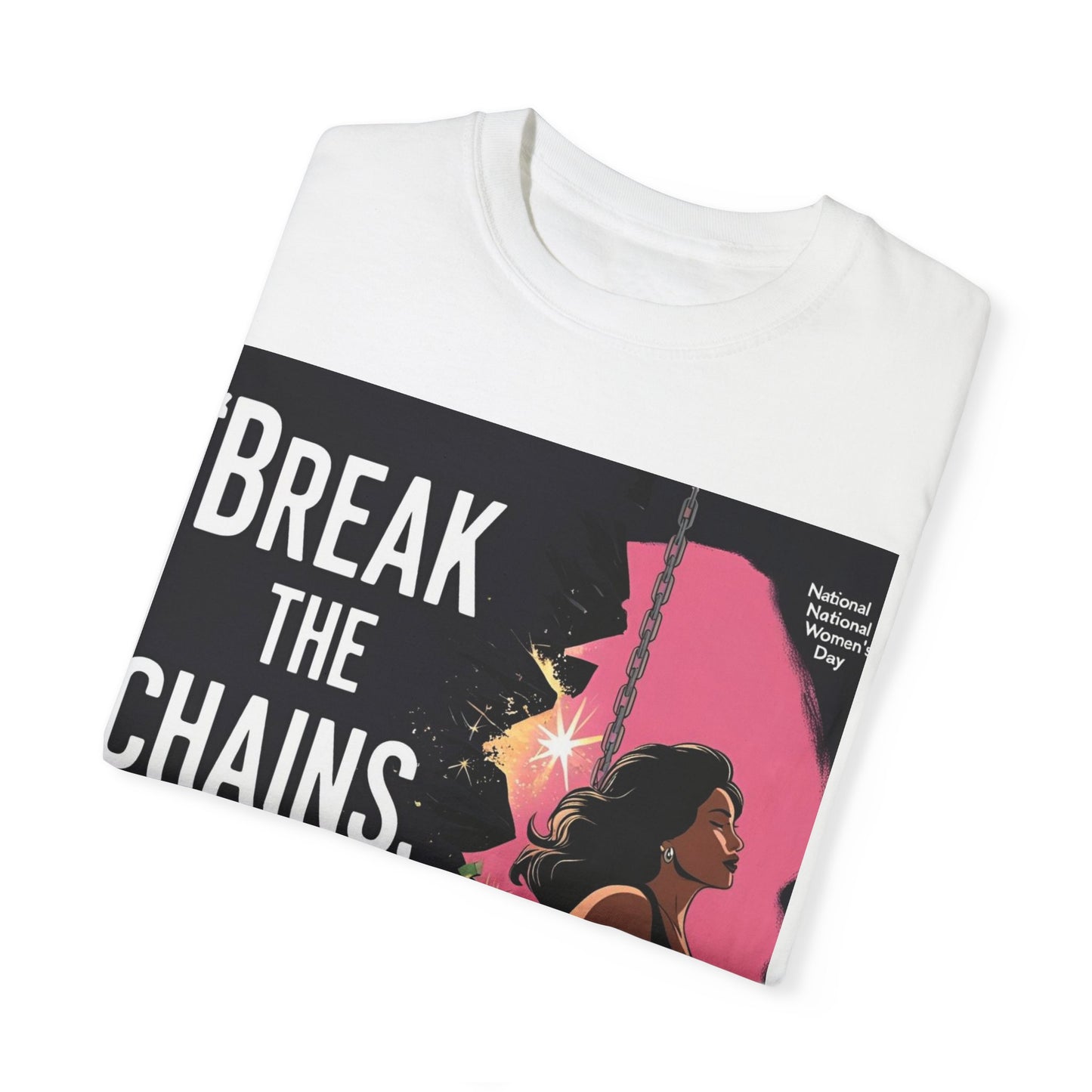 Bemagtigings-T-hemp: "Break the Chains, Shine" - Unisex-kledingkleurige tee vir Nasionale Vryheidsdag