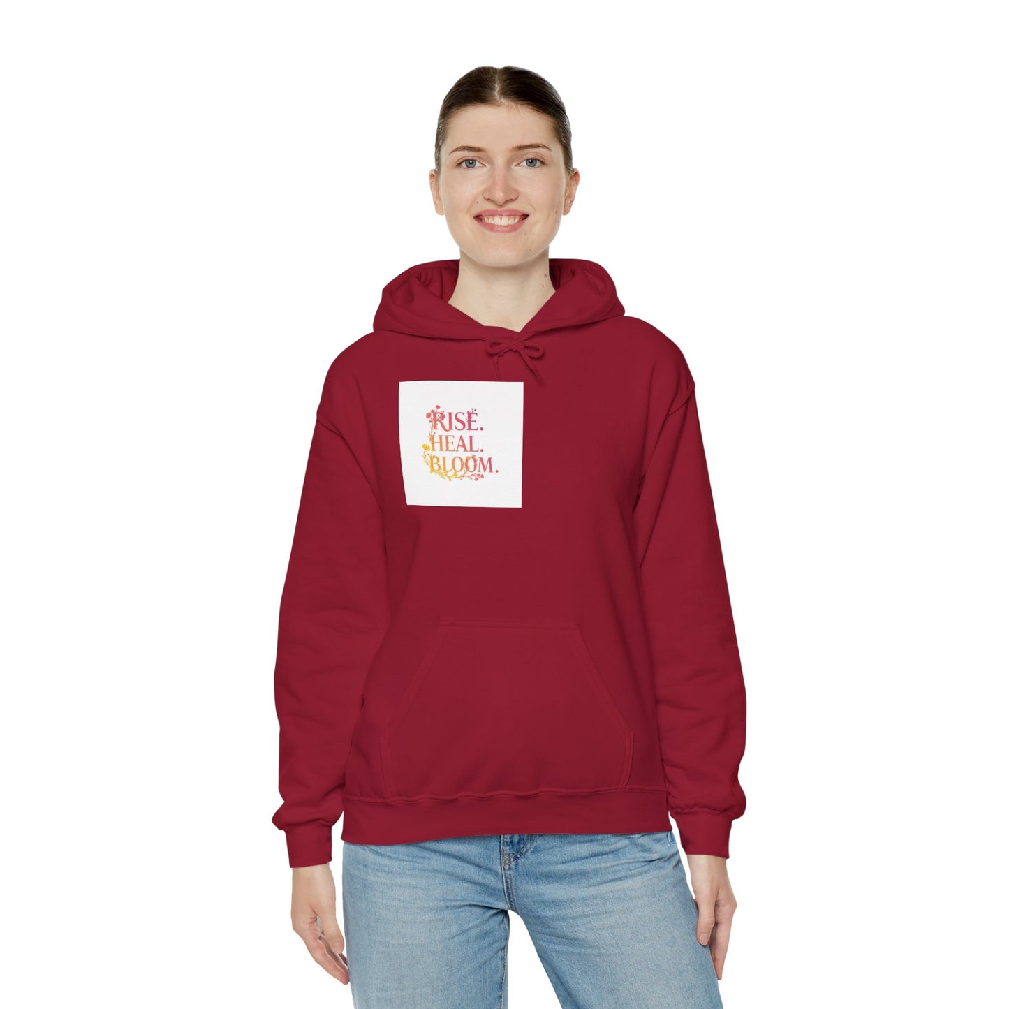 Rise Heal Bloom Unisex Heavy Blend Hoodie - Inspirational Sweatshirt for Self-Care and Wellness