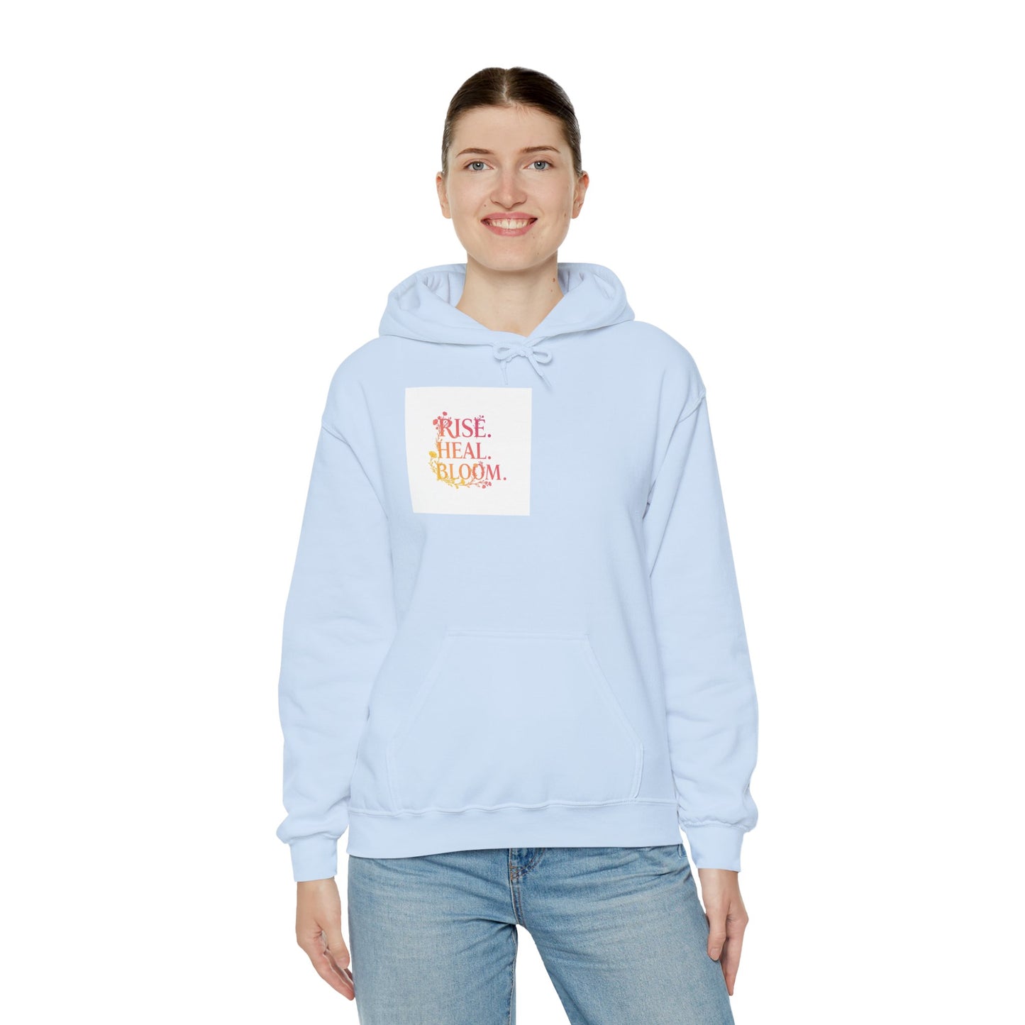 Rise Heal Bloom Unisex Heavy Blend Hoodie - Inspirational Sweatshirt for Self-Care and Wellness