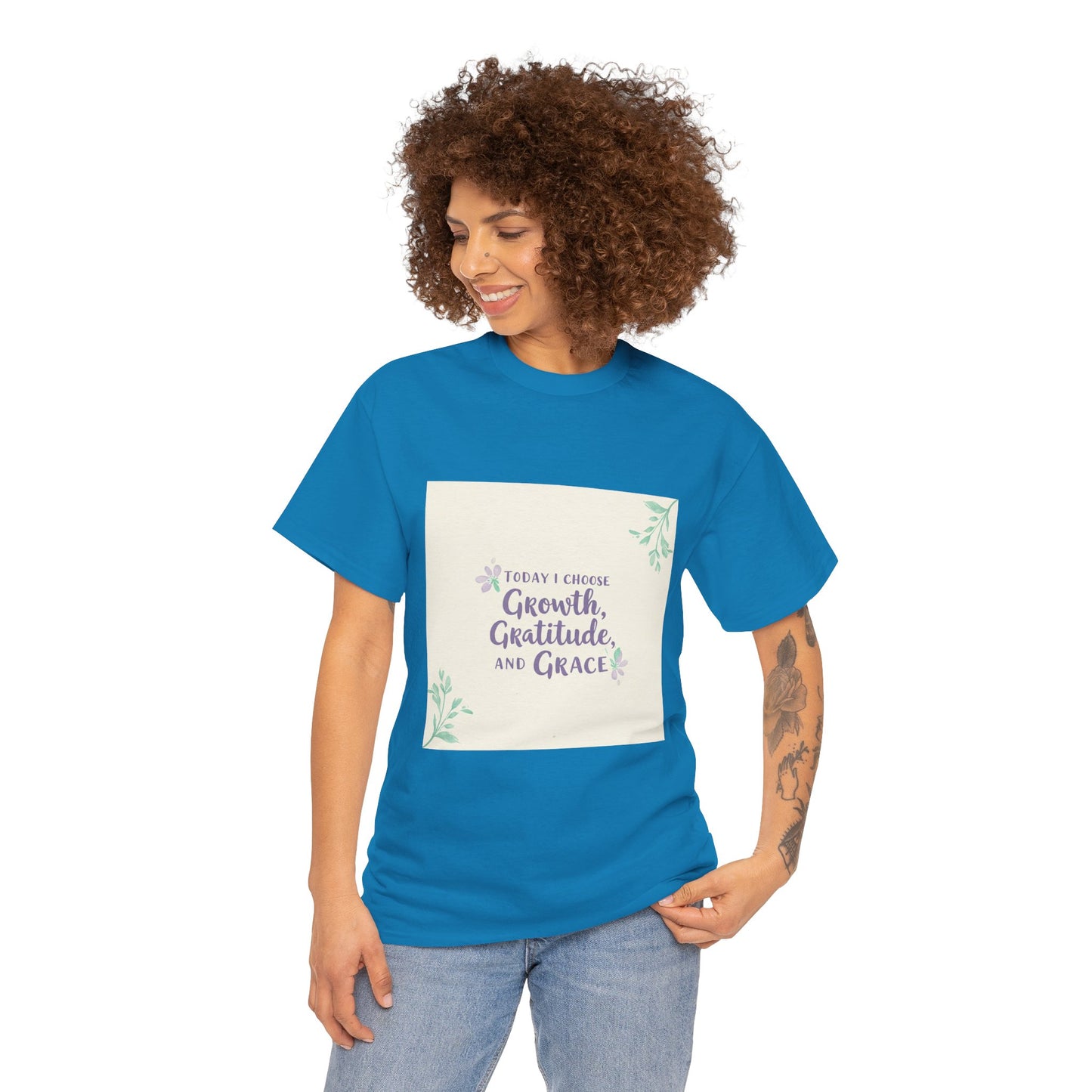 Inspirational Unisex Heavy Cotton Tee - "Today I Choose Growth, Gratitude, and Grace"