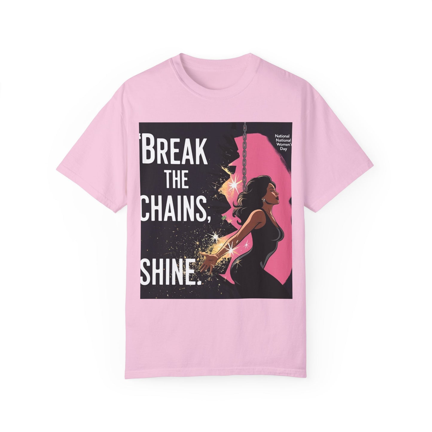 Bemagtigings-T-hemp: "Break the Chains, Shine" - Unisex-kledingkleurige tee vir Nasionale Vryheidsdag