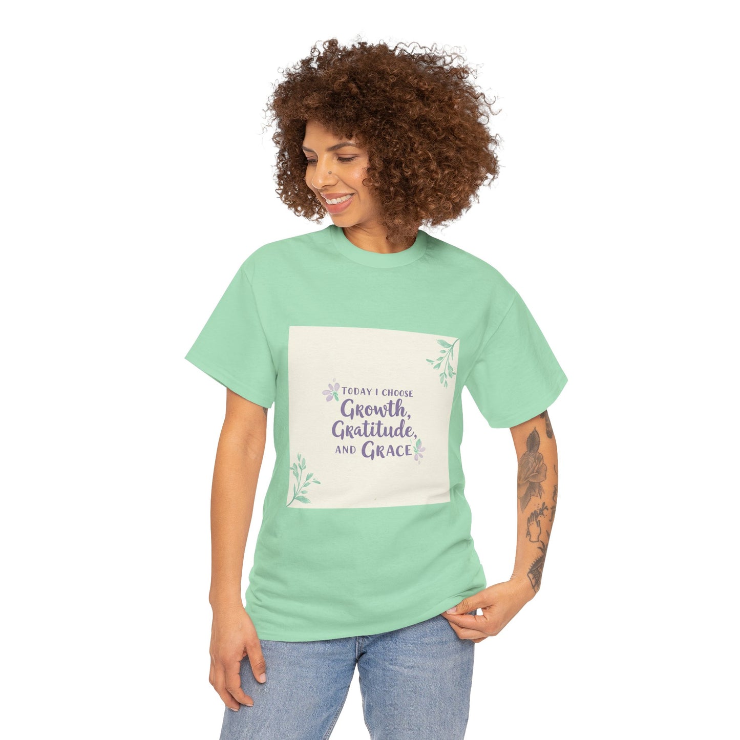 Inspirational Unisex Heavy Cotton Tee - "Today I Choose Growth, Gratitude, and Grace"