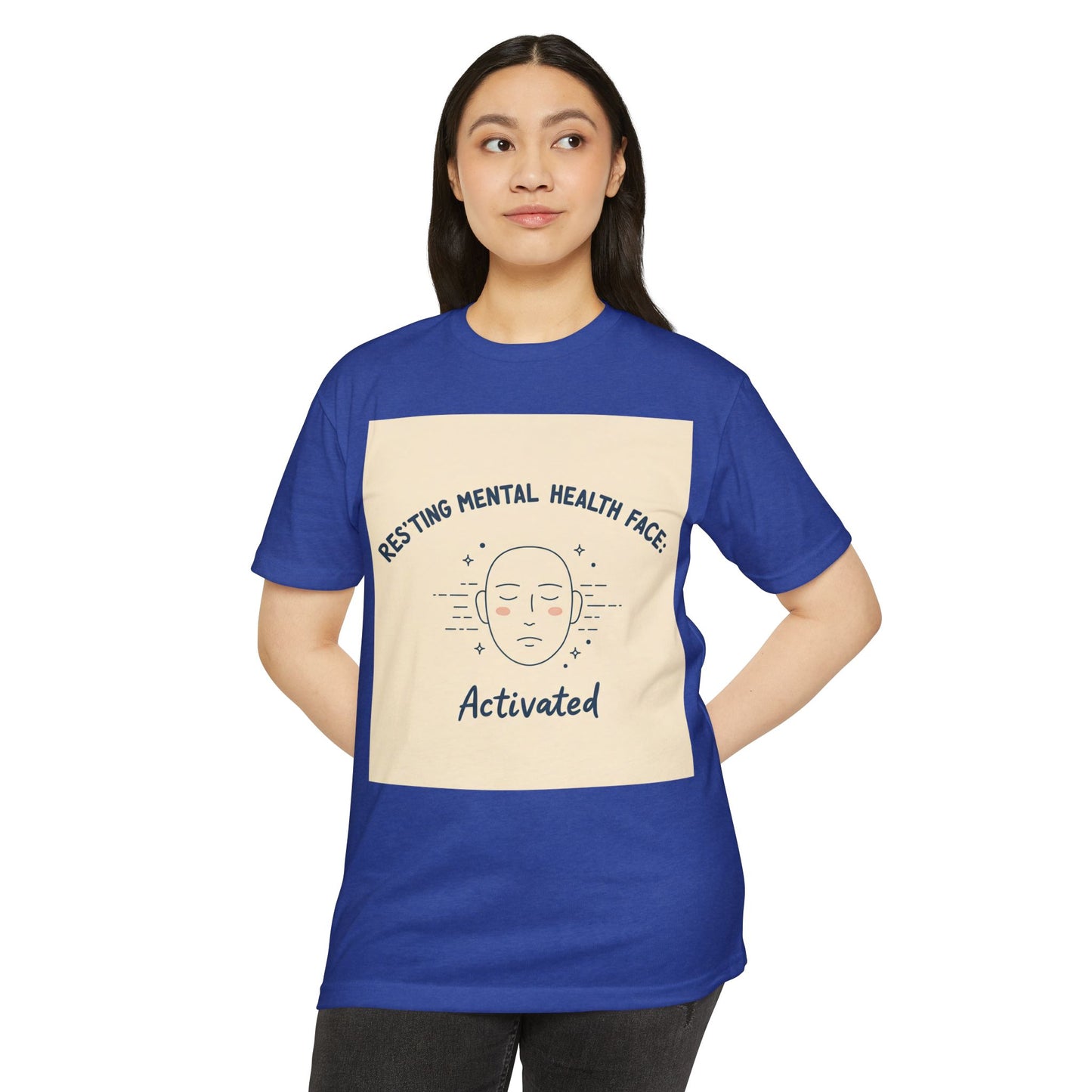 Rustende Geestesgesondheid Gesig T-hemp - Unisex CVC Jersey Tee vir Welstand Advokate