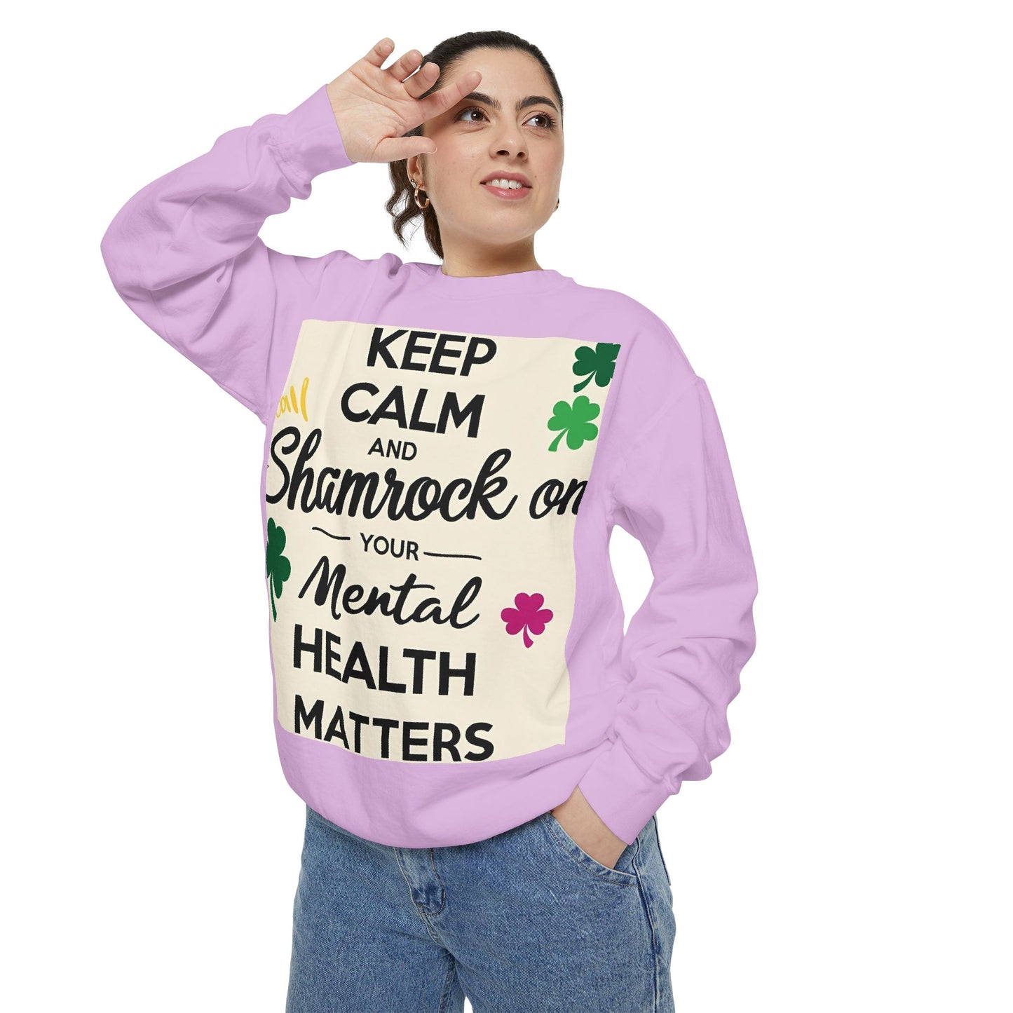 Front Print Design- "Keep Calm Shamrock" Sweatshirt