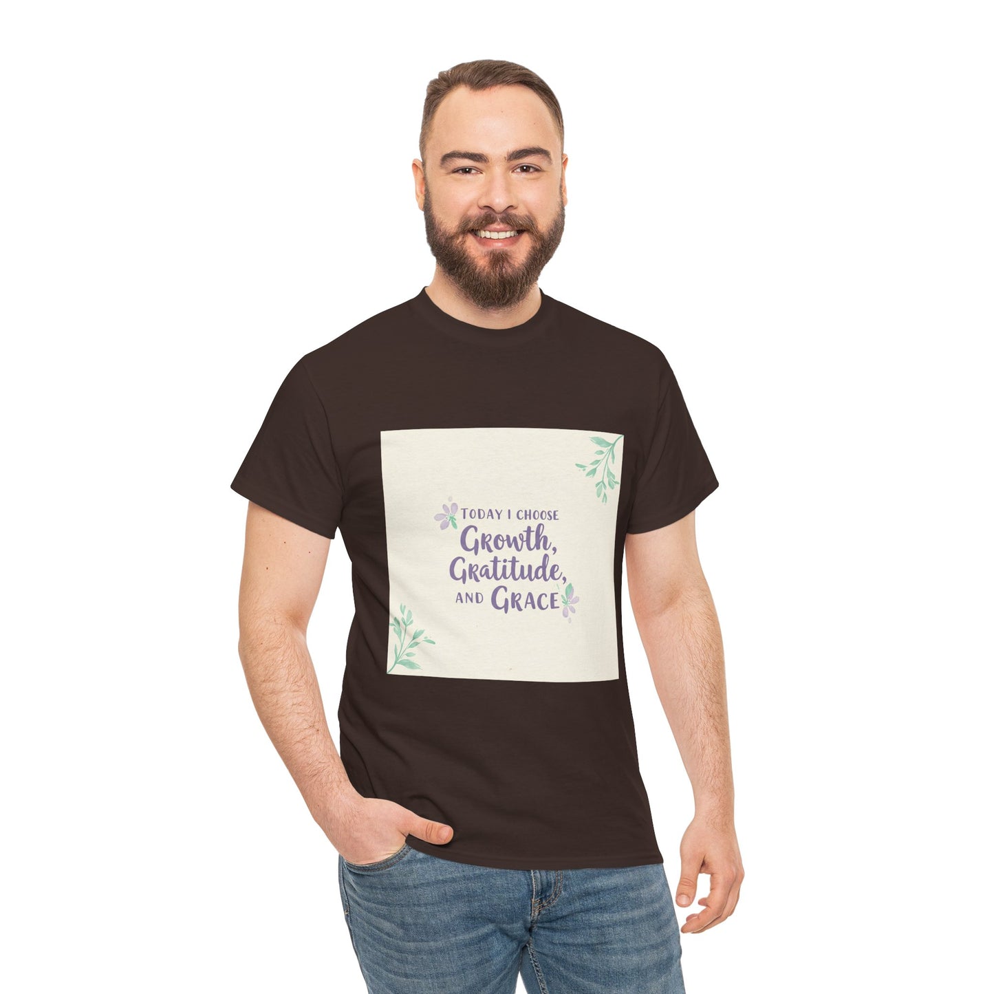 Inspirational Unisex Heavy Cotton Tee - "Today I Choose Growth, Gratitude, and Grace"