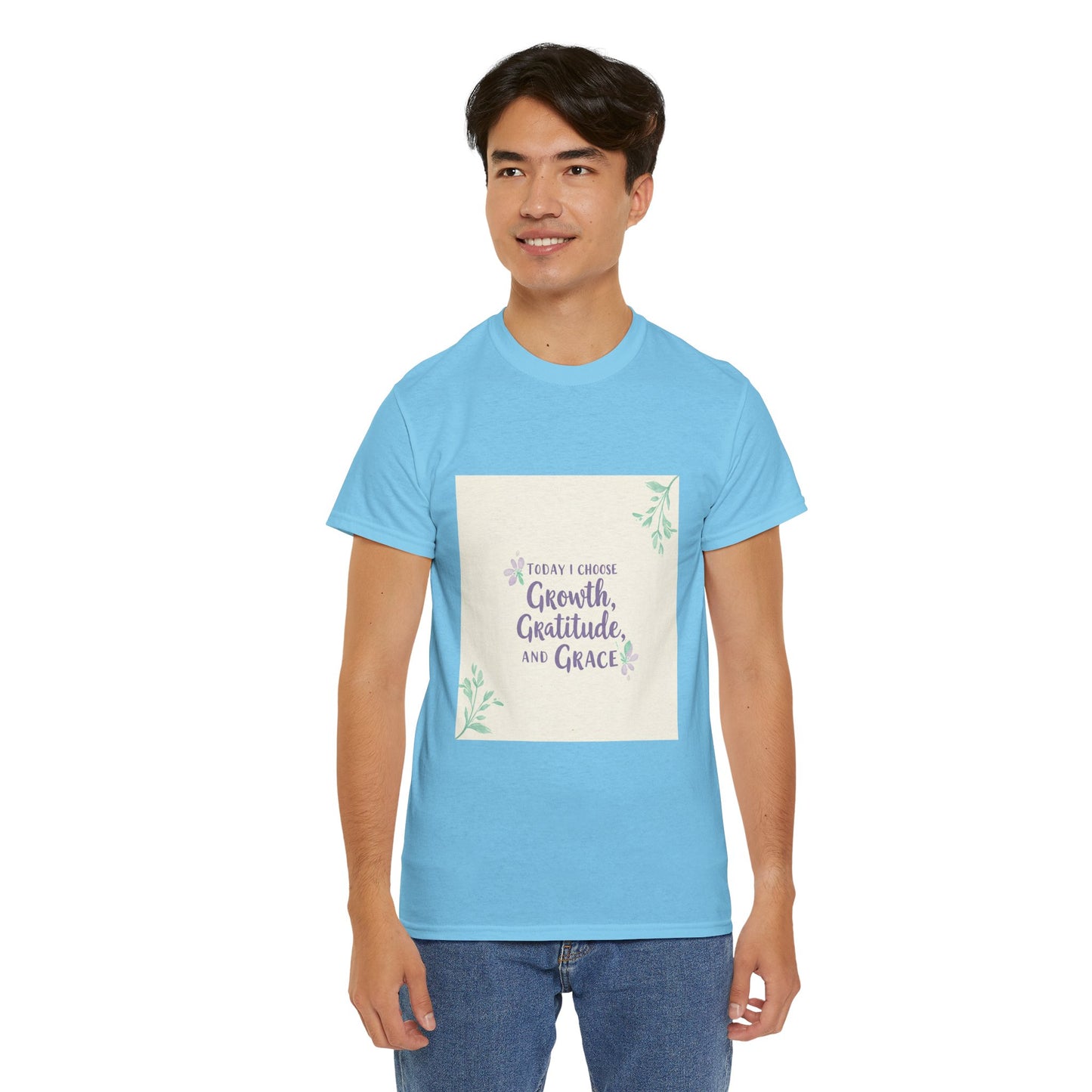 Inspirational Unisex Heavy Cotton Tee - "Today I Choose Growth, Gratitude, and Grace"