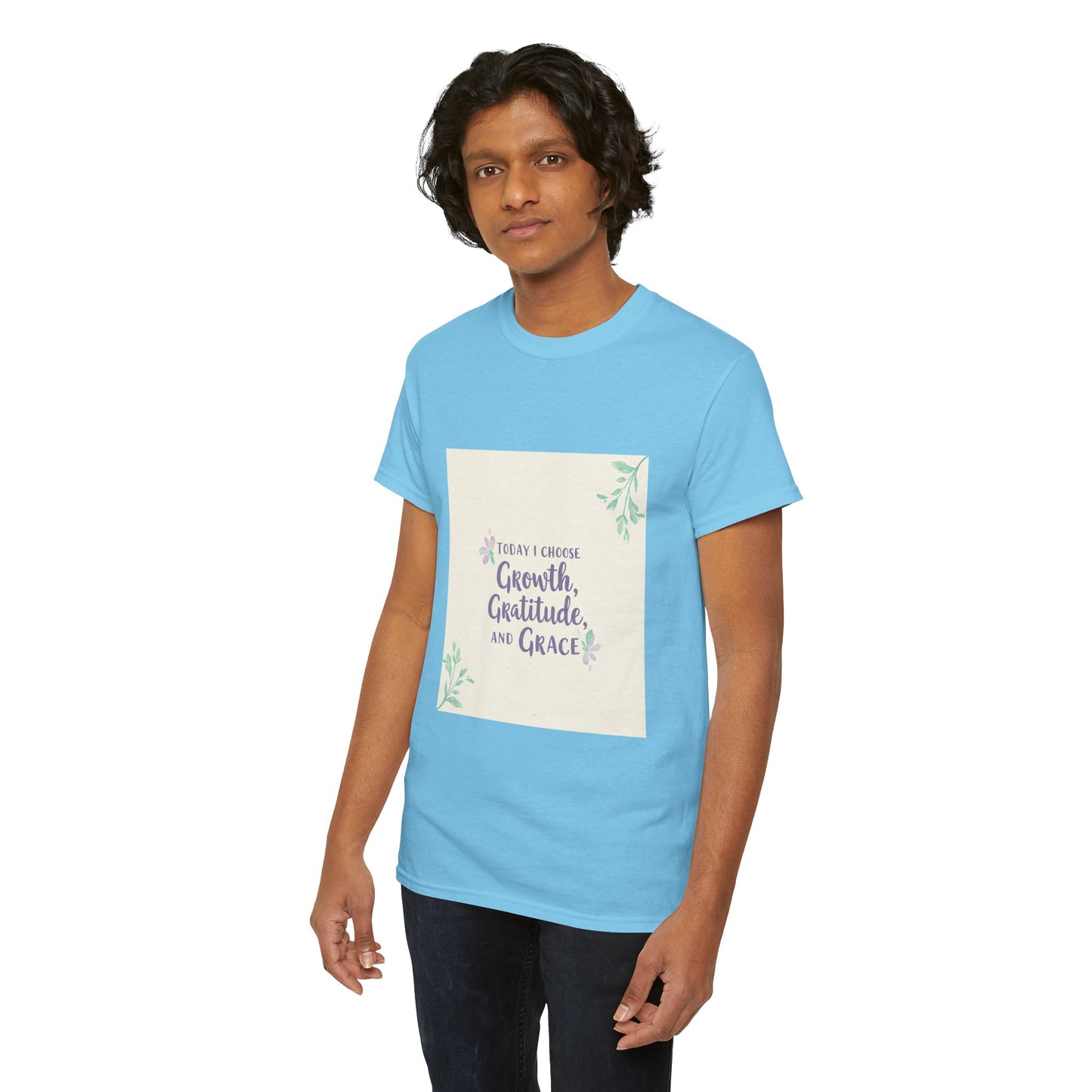 Inspirational Unisex Heavy Cotton Tee - "Today I Choose Growth, Gratitude, and Grace"