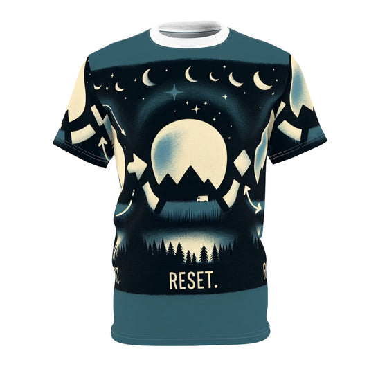 Unisex 'Reset' Graphic Tee - ပြင်ပချစ်သူများအတွက် Eco-Friendly Cut &amp; Sew T-Shirt