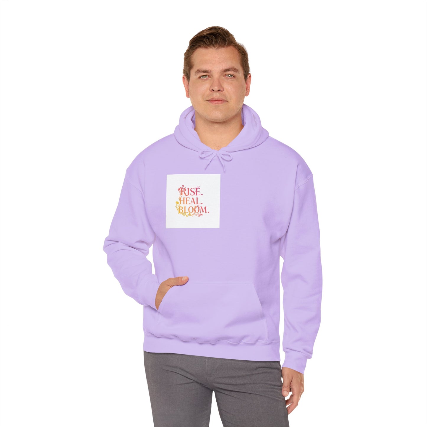 Rise Heal Bloom Unisex Heavy Blend Hoodie - Inspirational Sweatshirt for Self-Care and Wellness