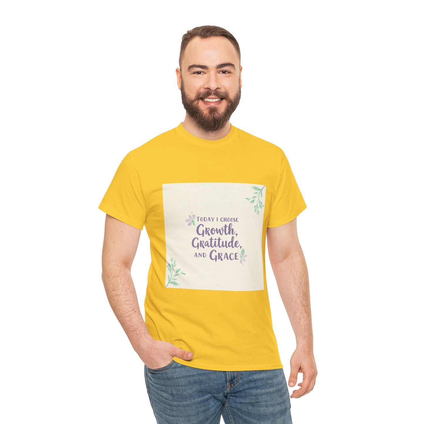 Inspirational Unisex Heavy Cotton Tee - "Today I Choose Growth, Gratitude, and Grace"