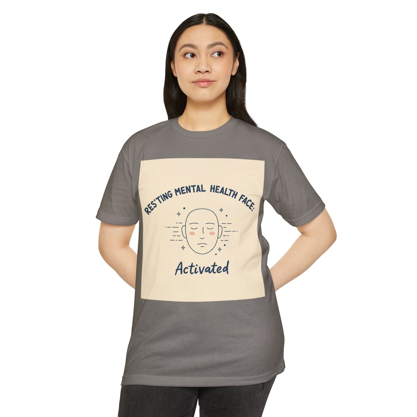 Rustende Geestesgesondheid Gesig T-hemp - Unisex CVC Jersey Tee vir Welstand Advokate