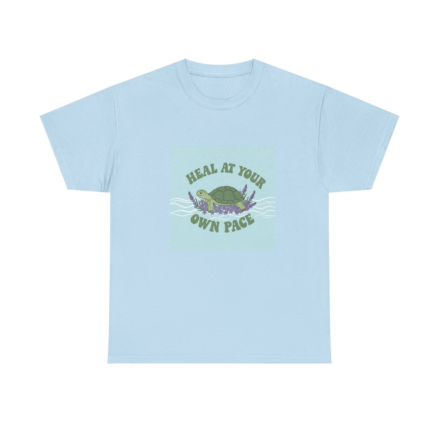 Heal at Your Own Pace Unisex Heavy Cotton Tee - Inspirational Turtle Graphic Tee for Relaxation