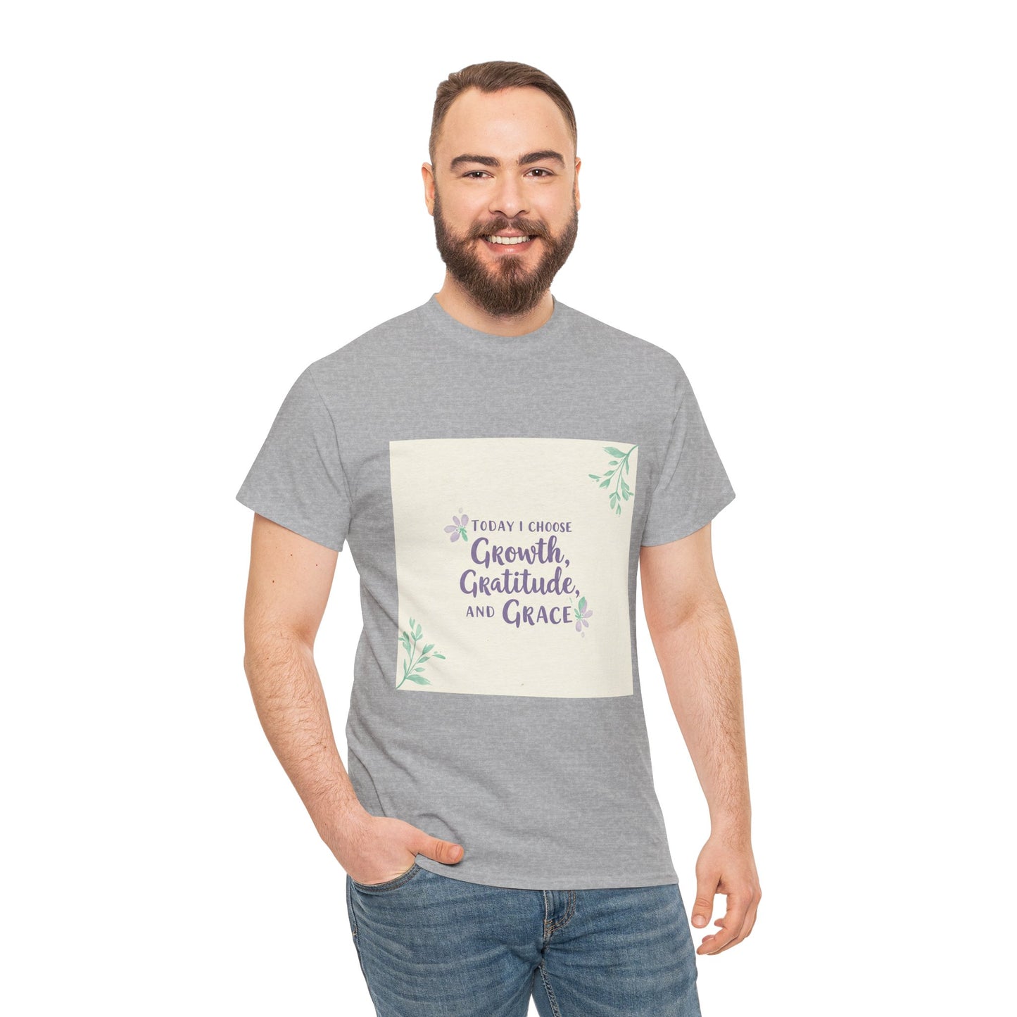 Inspirational Unisex Heavy Cotton Tee - "Today I Choose Growth, Gratitude, and Grace"