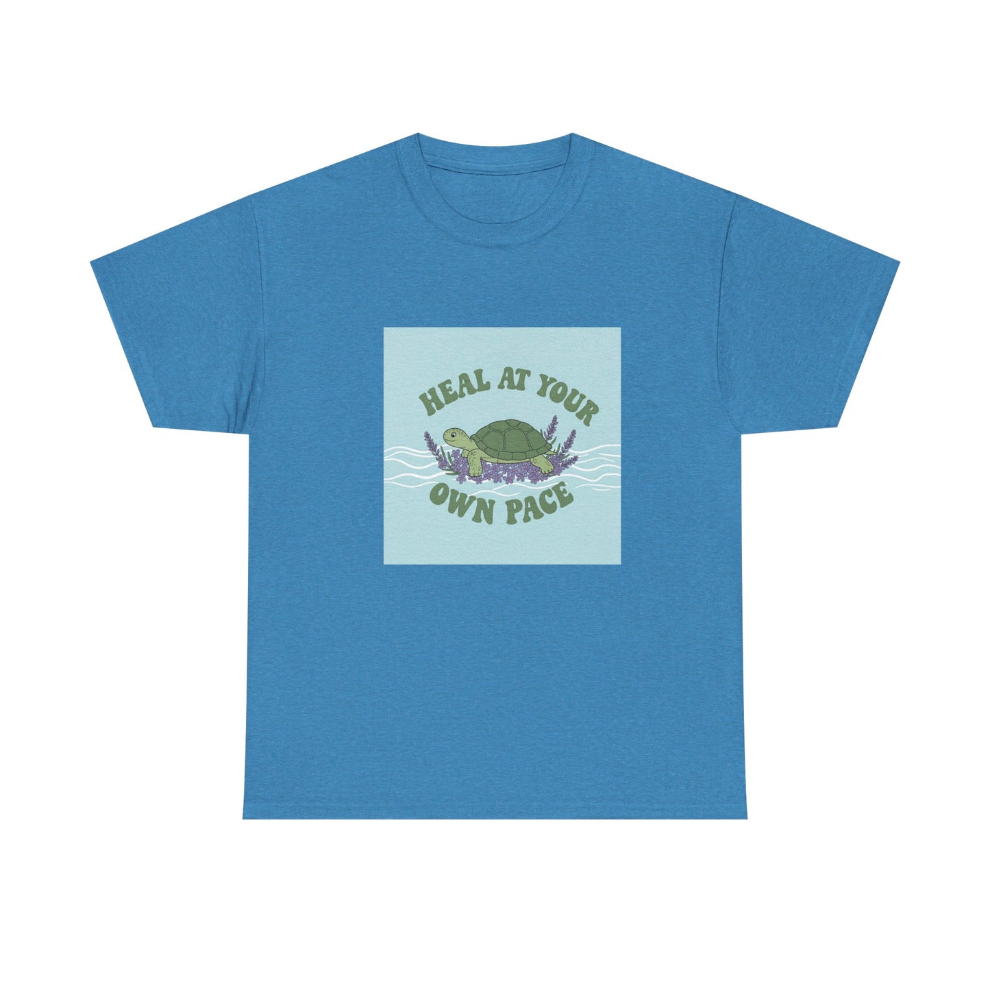 Heal at Your Own Pace Unisex Heavy Cotton Tee - Inspirational Turtle Graphic Tee for Relaxation