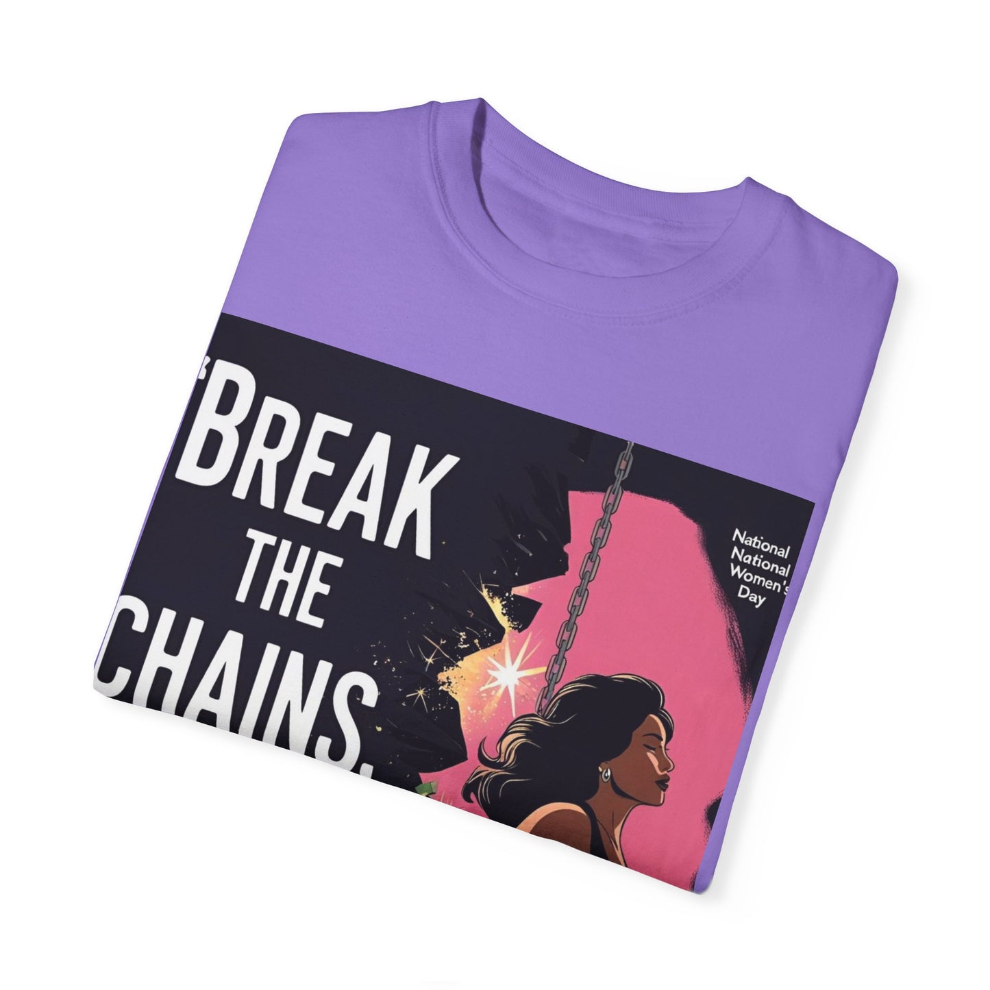 Bemagtigings-T-hemp: "Break the Chains, Shine" - Unisex-kledingkleurige tee vir Nasionale Vryheidsdag