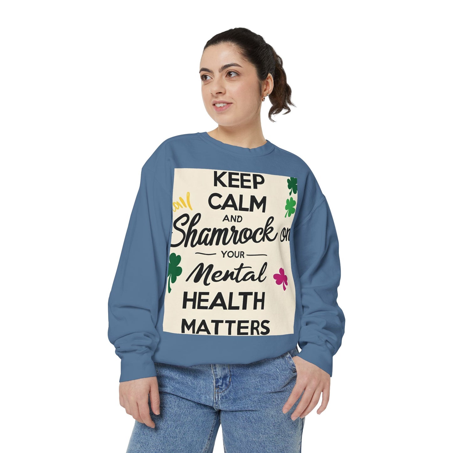 Front Print Design- "Keep Calm Shamrock" Sweatshirt