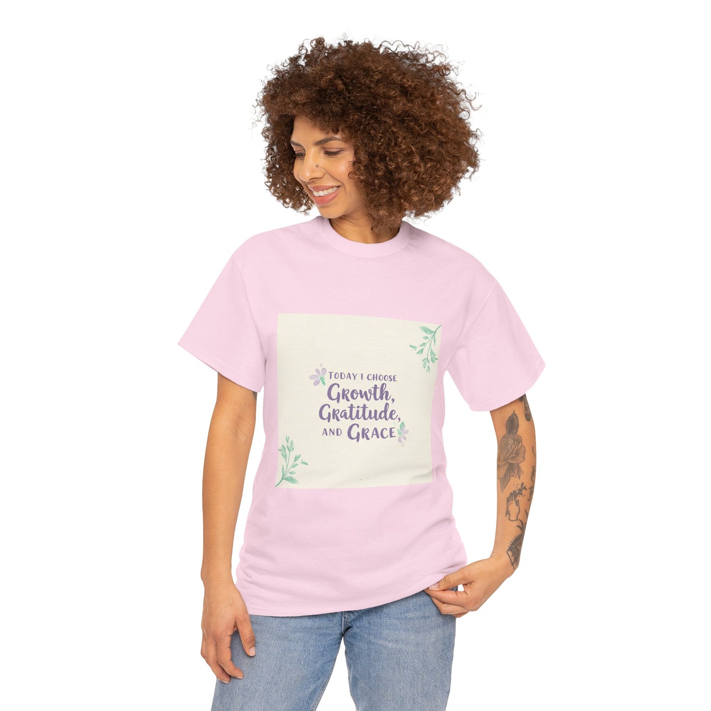 Inspirational Unisex Heavy Cotton Tee - "Today I Choose Growth, Gratitude, and Grace"