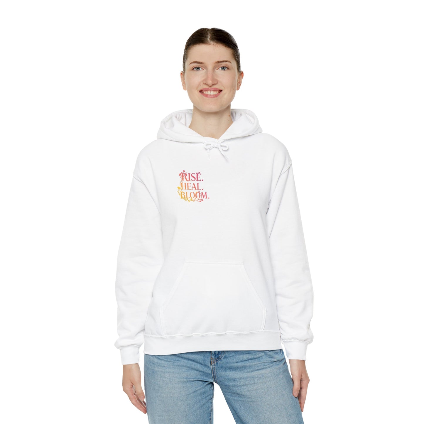 Rise Heal Bloom Unisex Heavy Blend Hoodie - Inspirational Sweatshirt for Self-Care and Wellness