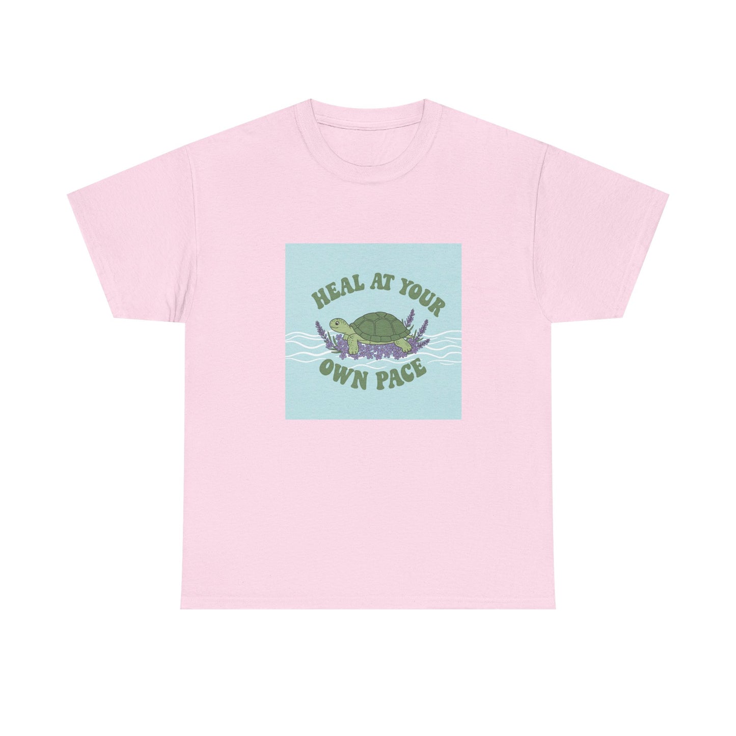 Heal at Your Own Pace Unisex Heavy Cotton Tee - Inspirational Turtle Graphic Tee for Relaxation