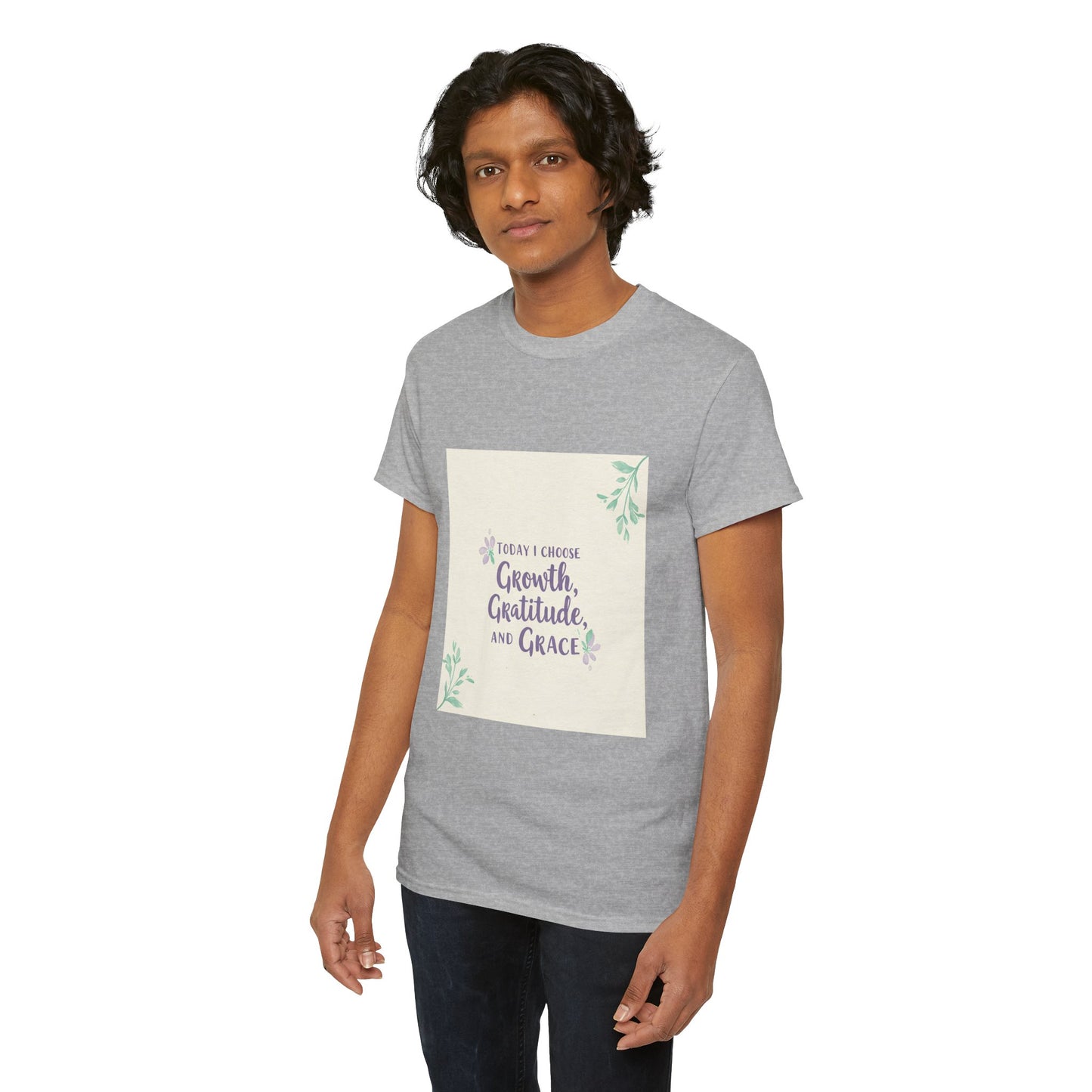 Inspirational Unisex Heavy Cotton Tee - "Today I Choose Growth, Gratitude, and Grace"