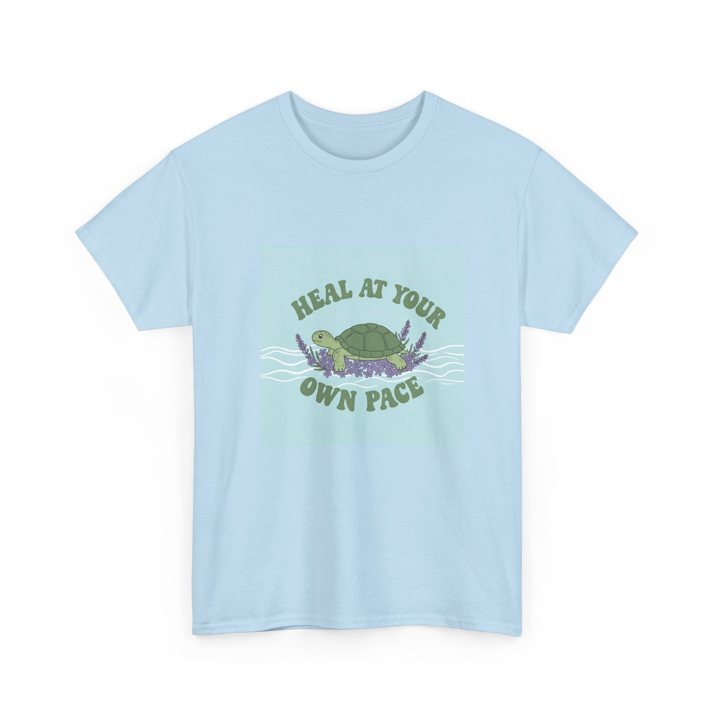 Heal at Your Own Pace Unisex Heavy Cotton Tee - Inspirational Turtle Graphic Tee for Relaxation